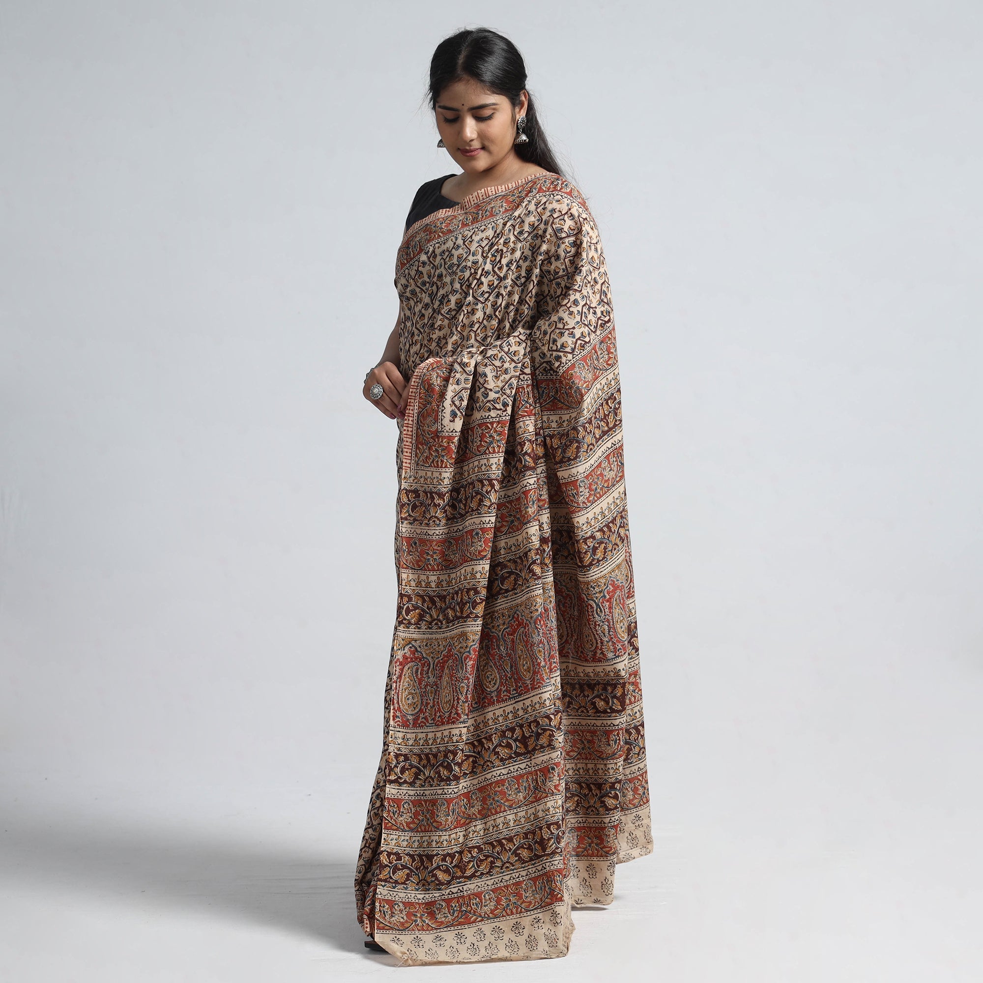 VENKATA BHANU KALAMKARI PEDANA Brown - Pedana Block Print Cotton Kalamkari Saree - view 2
