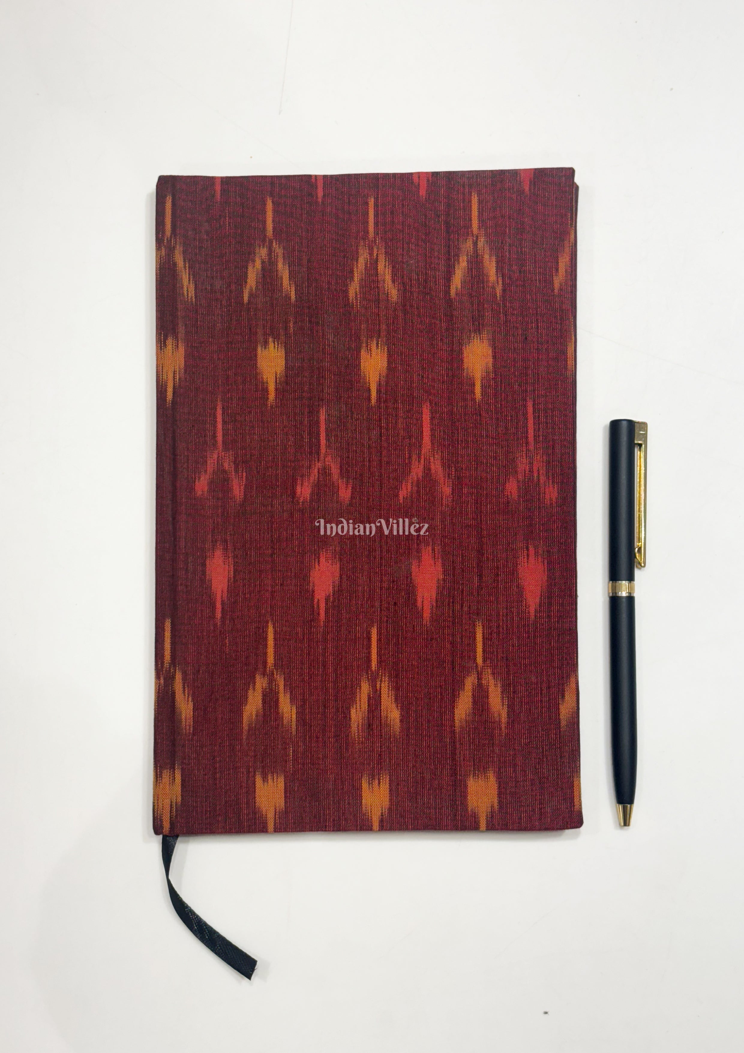 IndianVillèz Maroon Handmade Ikat Woven Cotton Fabric Cover Diary - view 2
