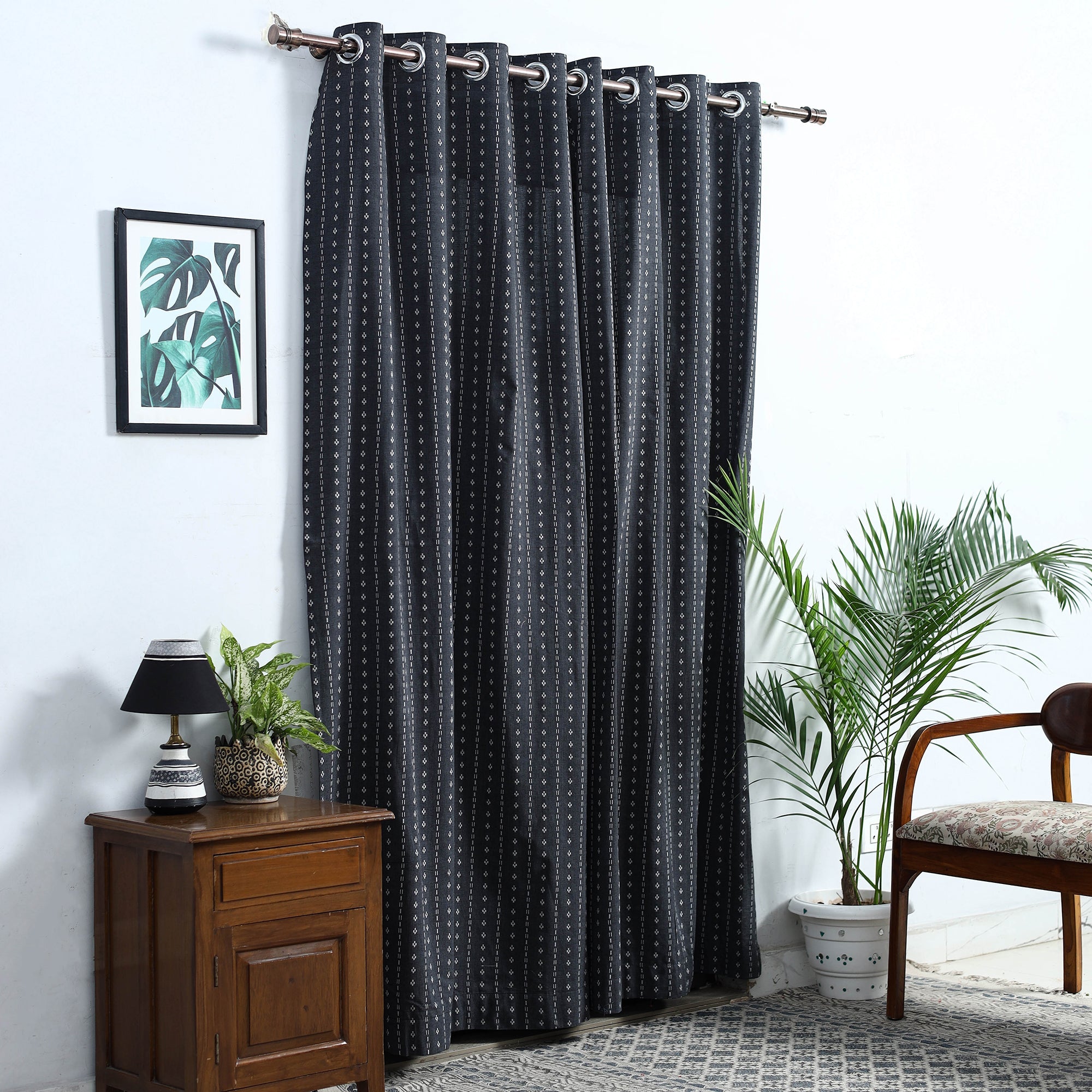 NOORI BAZAR Black - Cotton Door Jacquard Curtain (7 x 3 Feet) 06