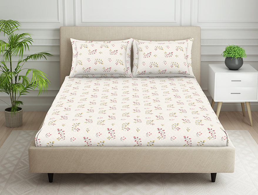 Spaces India Floral Grey Polycotton Fitted Queen Harmony - By Welspun