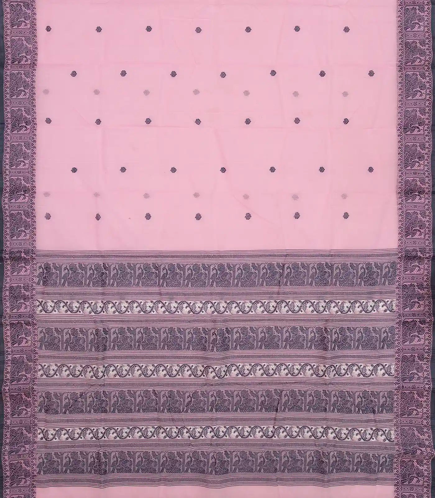 RmKV Baby Pink Bengal Cotton Saree With Kamalam Motifs - view 2