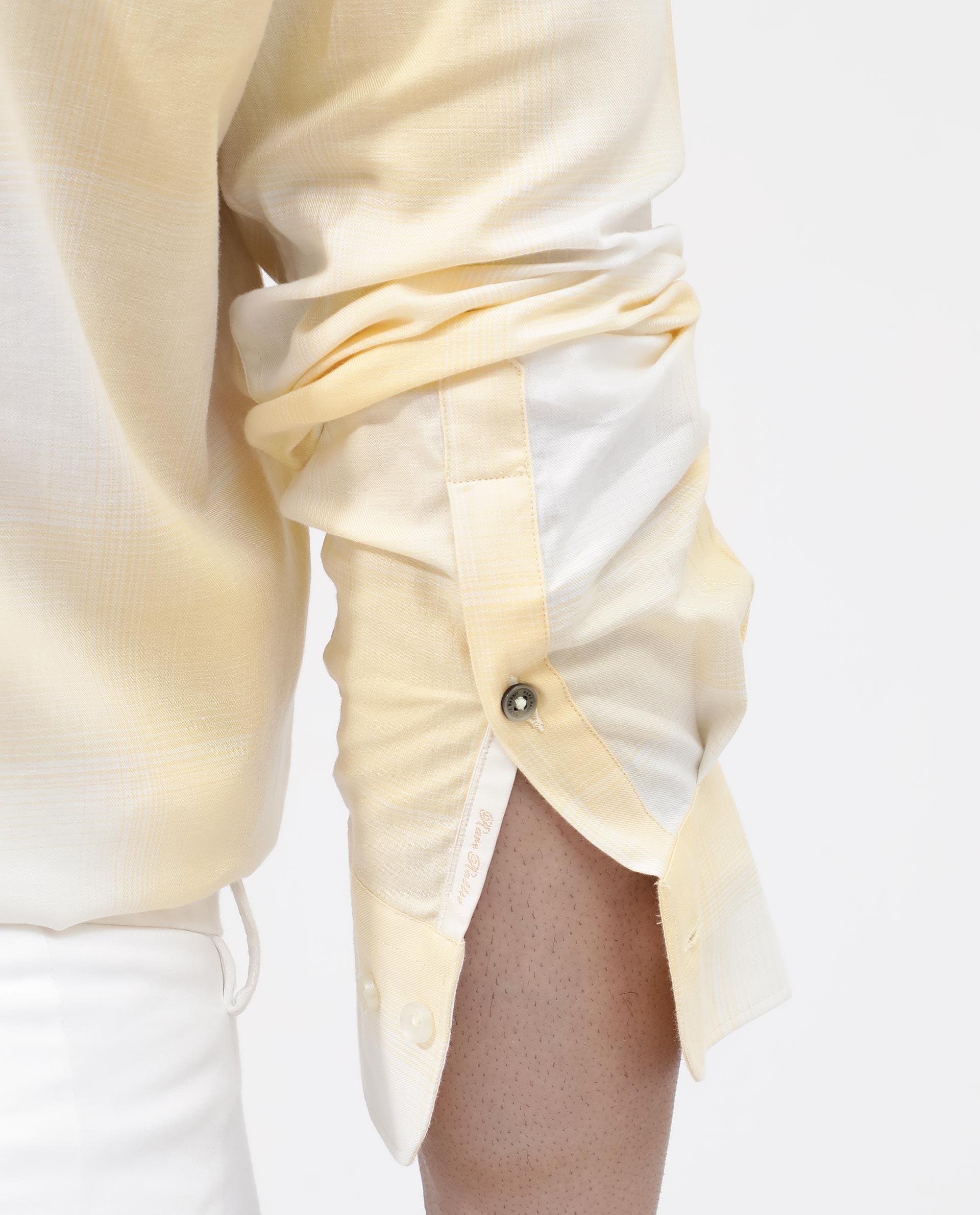 Rare Rabbit Mens Gabin Light Yellow Cotton Fabric Full Sleeve Checks Shirt - view 4