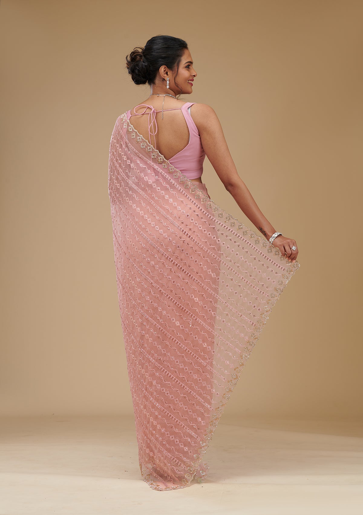 Koskii Peach Cutdana Chiffon Saree – Women's - view 2