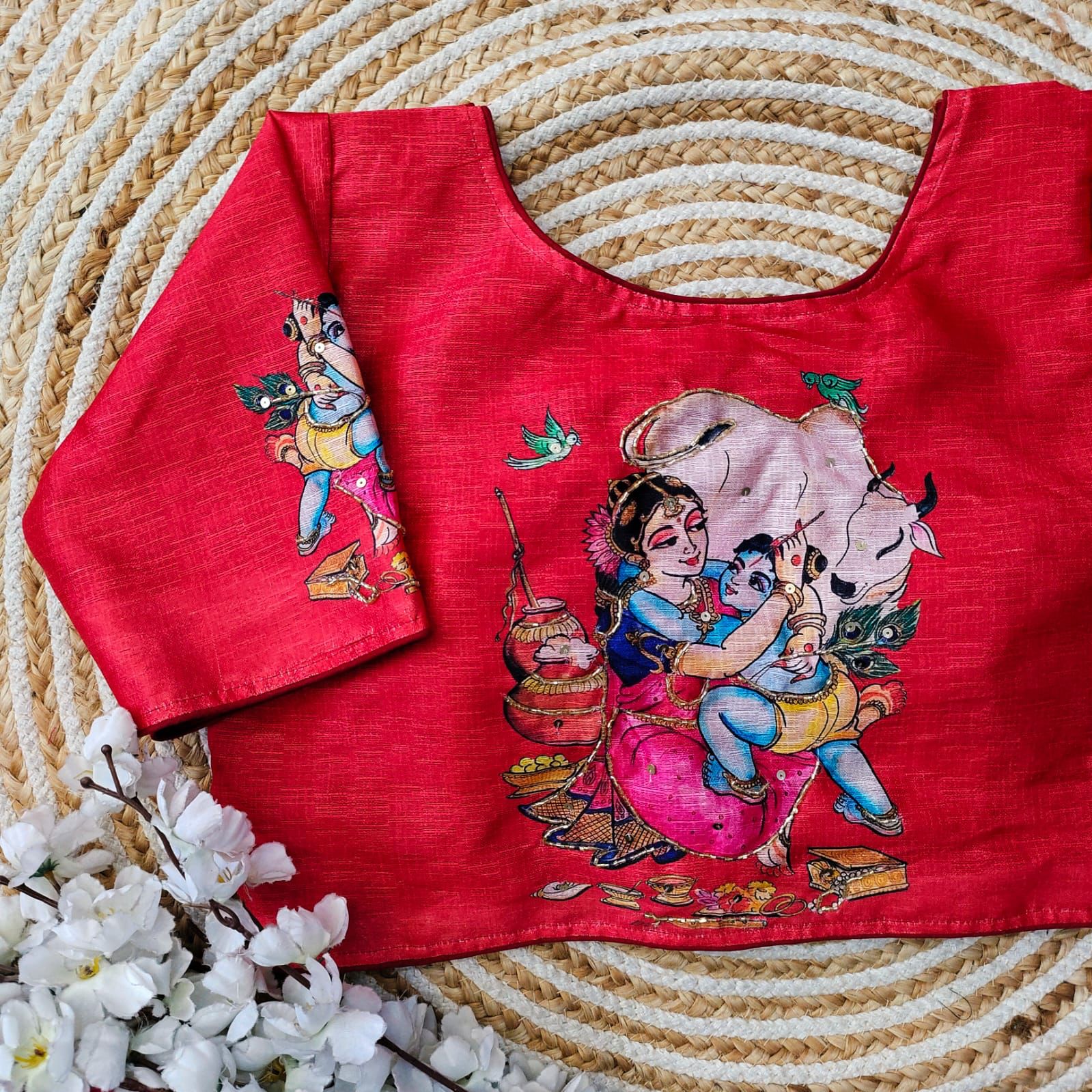 ClothsVilla Red Pure Silk Blouse with Antique Handcrafted Work - view 4