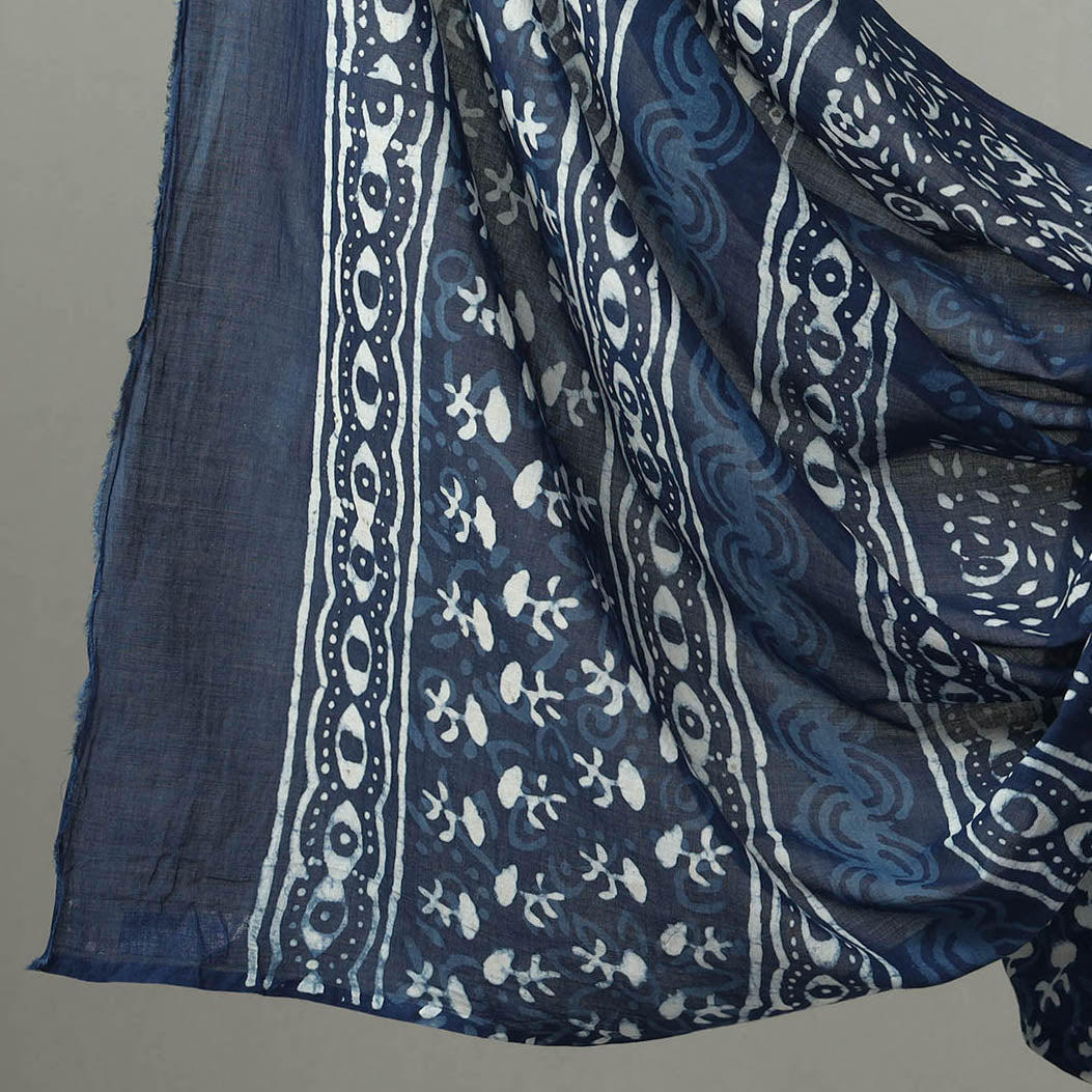 ARTISAN HAND BLOCK PRINTS Blue - 3pc Indigo Bagru Block Print Cotton Dress Material Set 05 - view 4