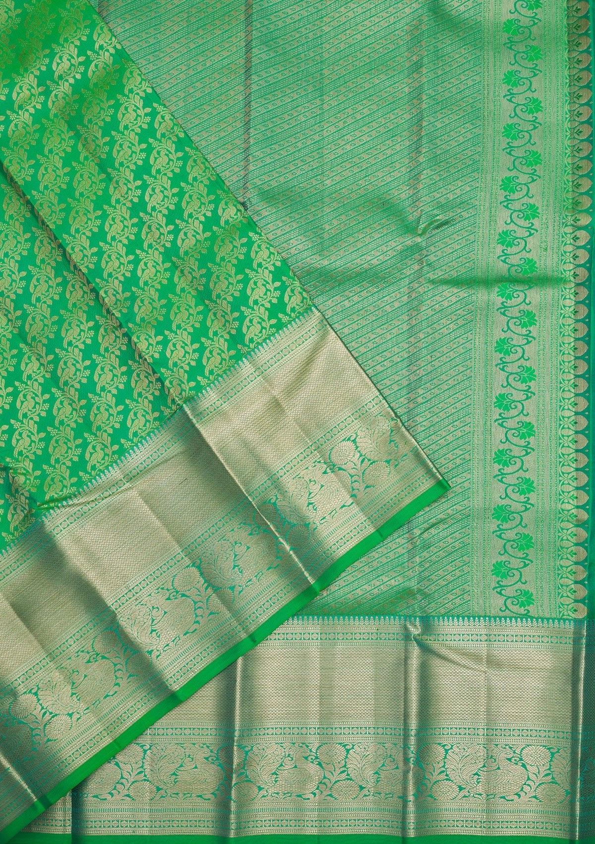 Koskii Parrot Green Zariwork Pure Silk Saree – Women's - view 4