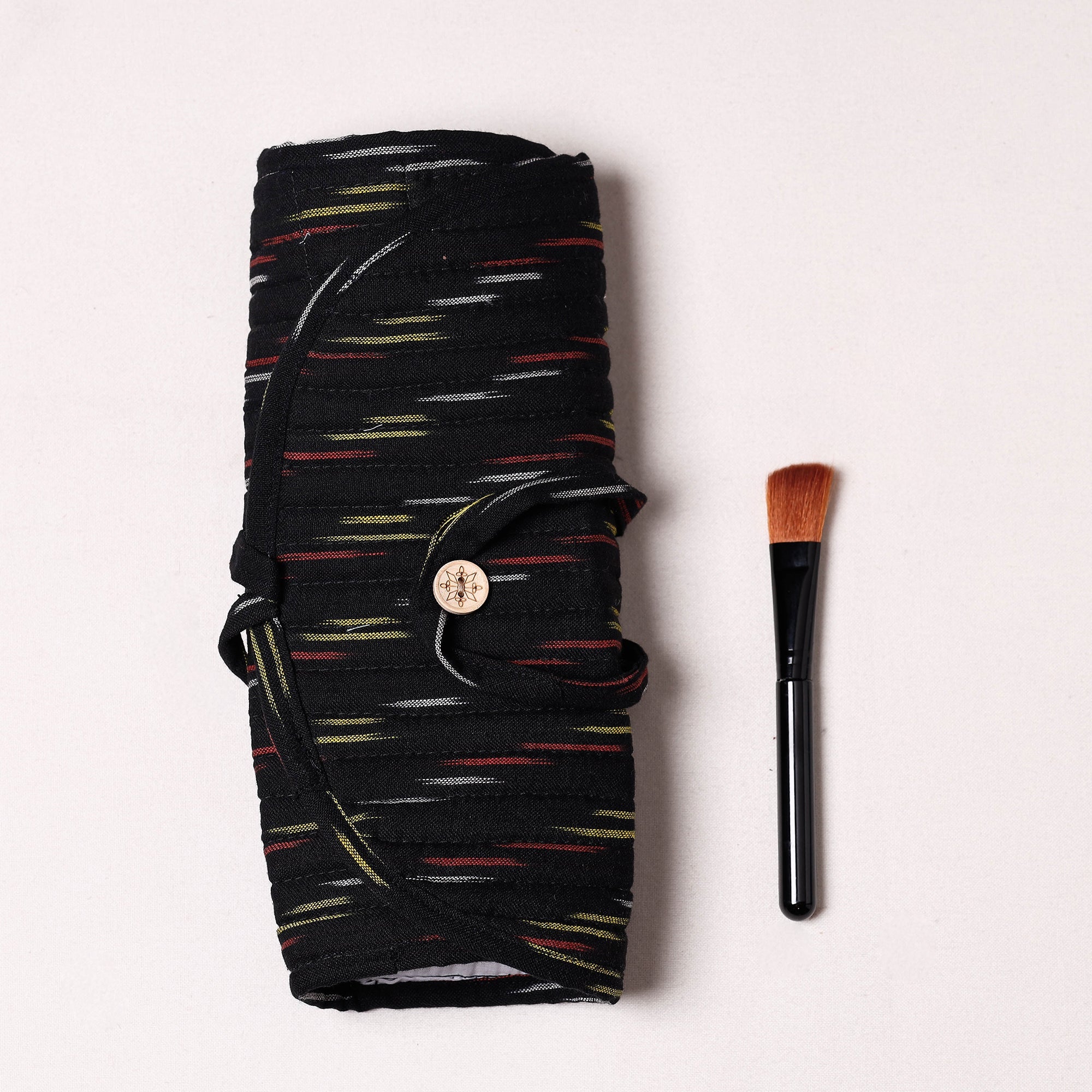 NOORI BAZAR Black - Ikat Fabric Multipurpose Segmented Make-up Brush Wrap Pouch/Case - view 2