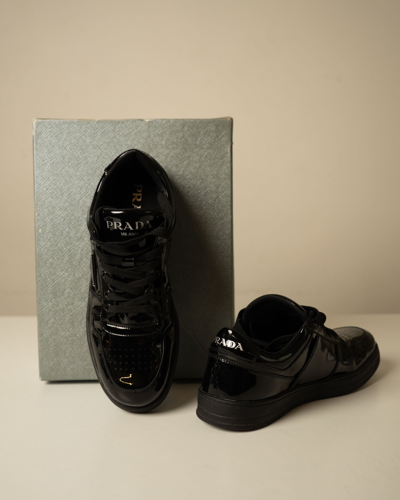 Prada Downtown Leather 'Black Patent' Sneakers - view 9