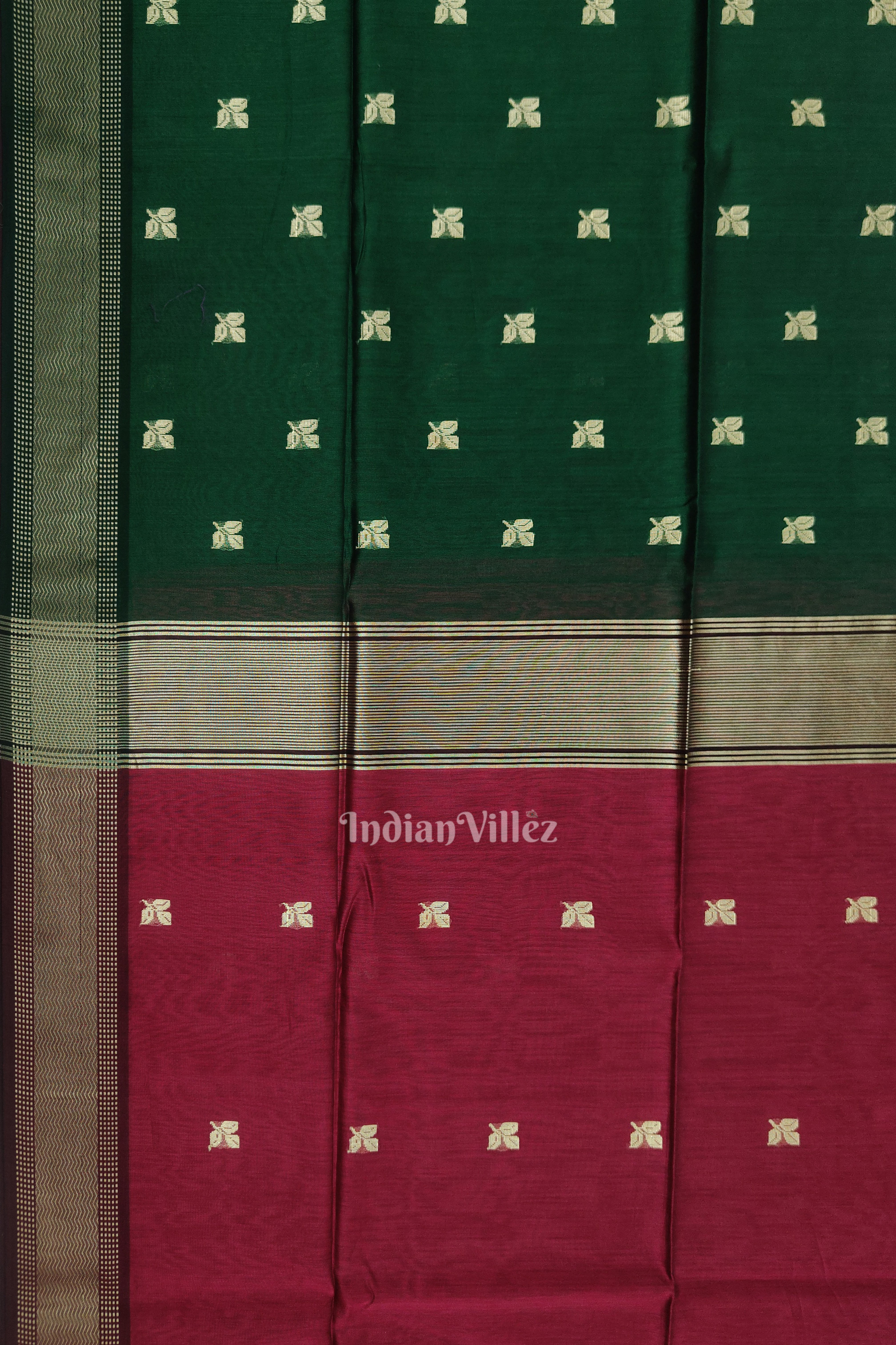 IndianVillèz Purple Wine with Green Pure Silk Cotton Maheshwari Saree - view 3