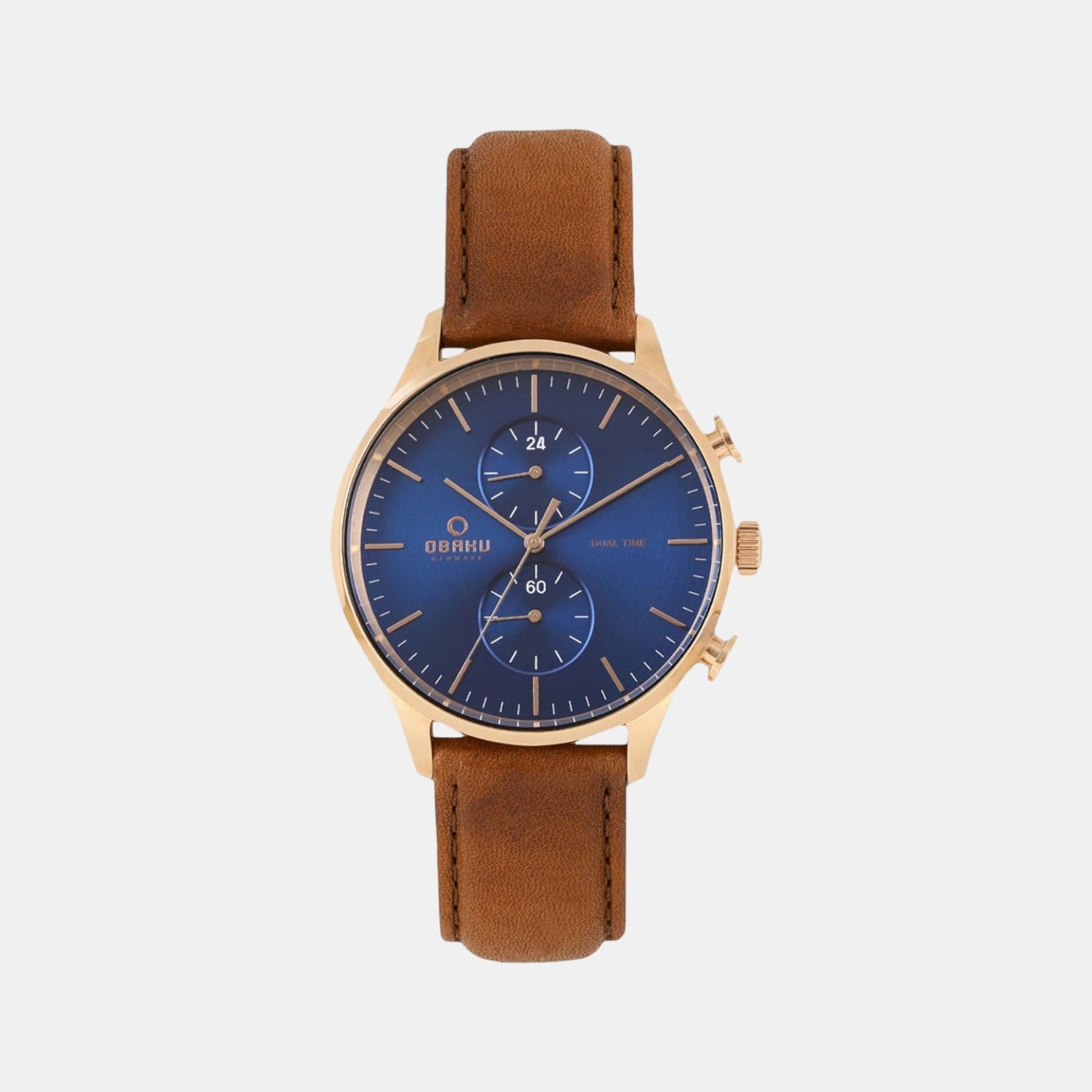 Obaku Gran-Amber Men Quartz Blue Dial Chronograph Leather Watch V196GUVLRN