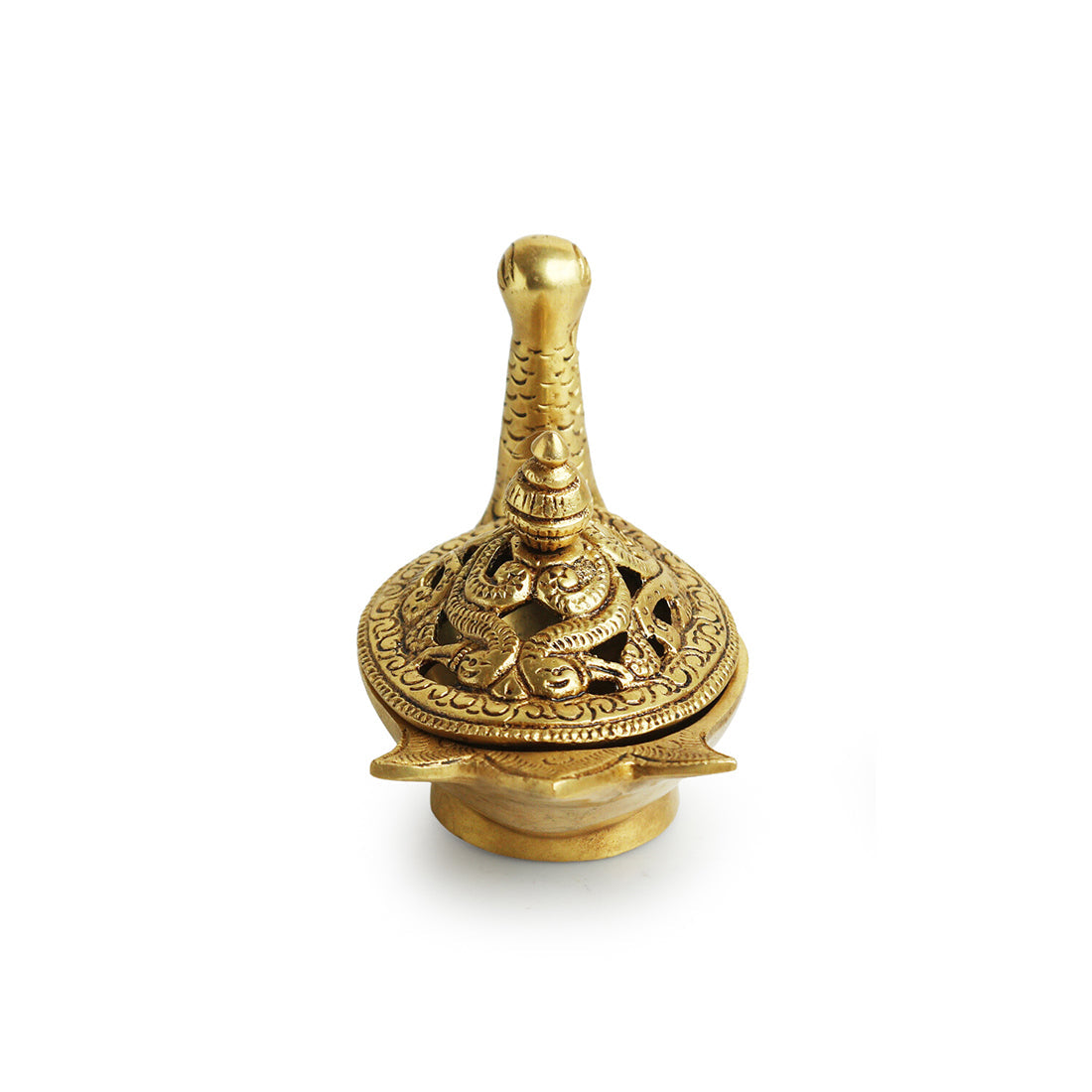 EXCLUSIVELANE 'Swan' Dhoop Dani Handcarved Brass Incense Burner (Hand-Etched, 4.3 Inches, 0.6 Kg) - view 4