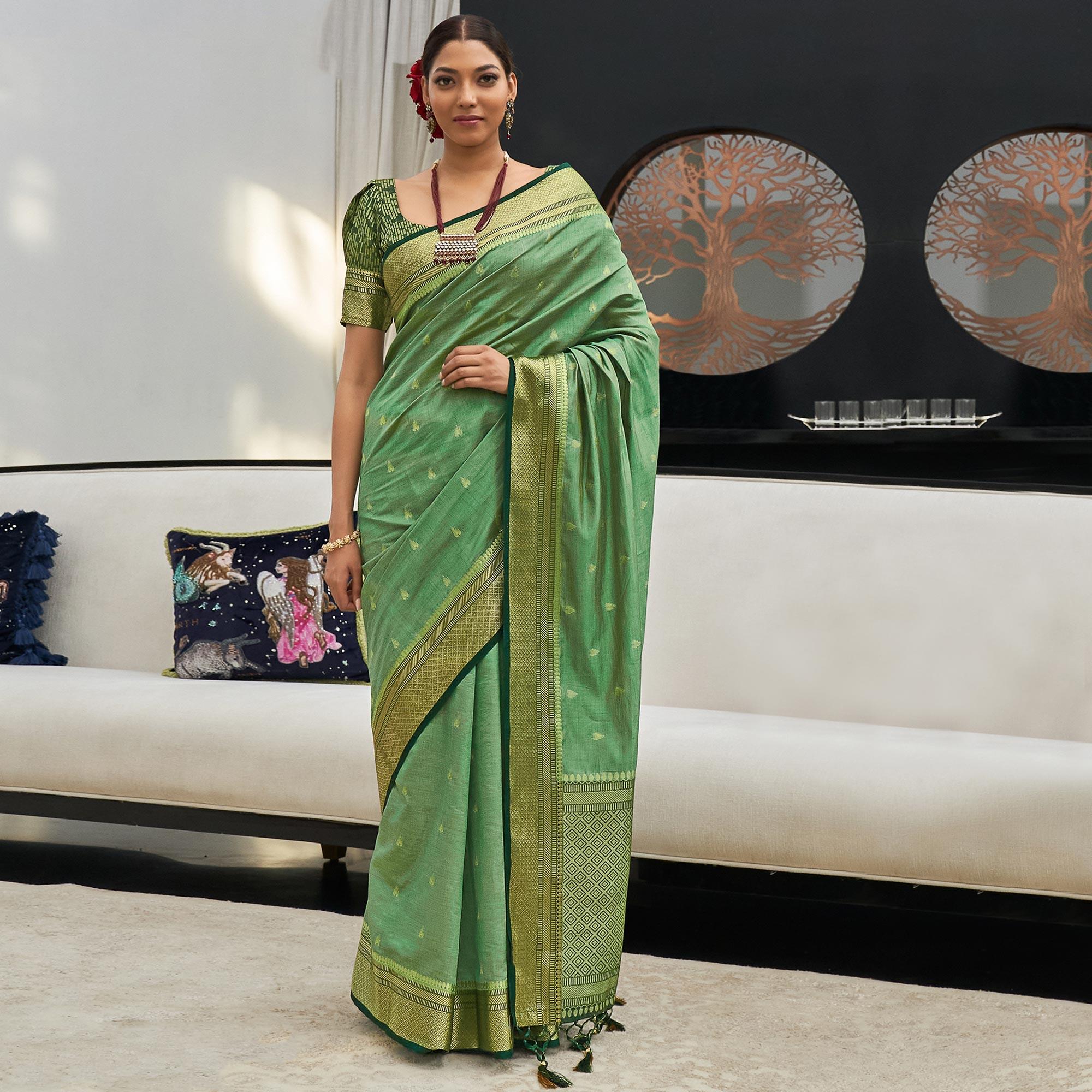 Green sarees – BlackTree green-festive-wear-woven-silk-saree-127394
