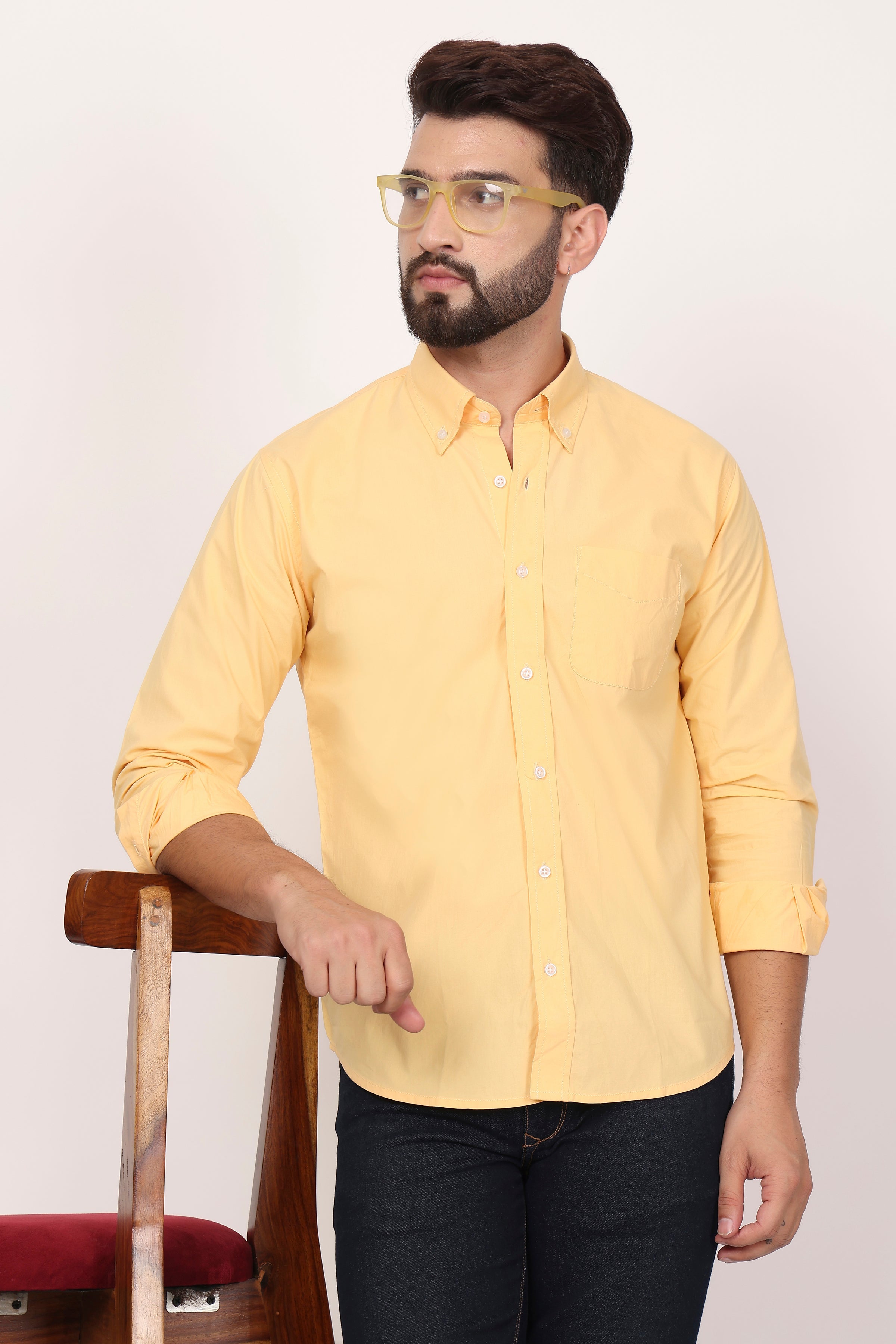 BlackTree New Yellow Down Button Casual Shirt I 100% Cotton Twill