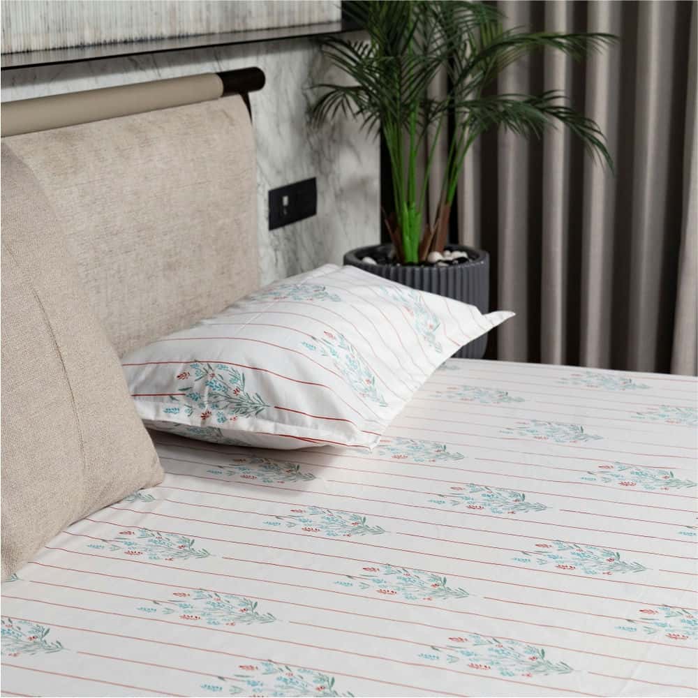 Urban Space -Home Furnishing Store Fitted King Size Cotton Bedsheet - Rust Orange Dahlia