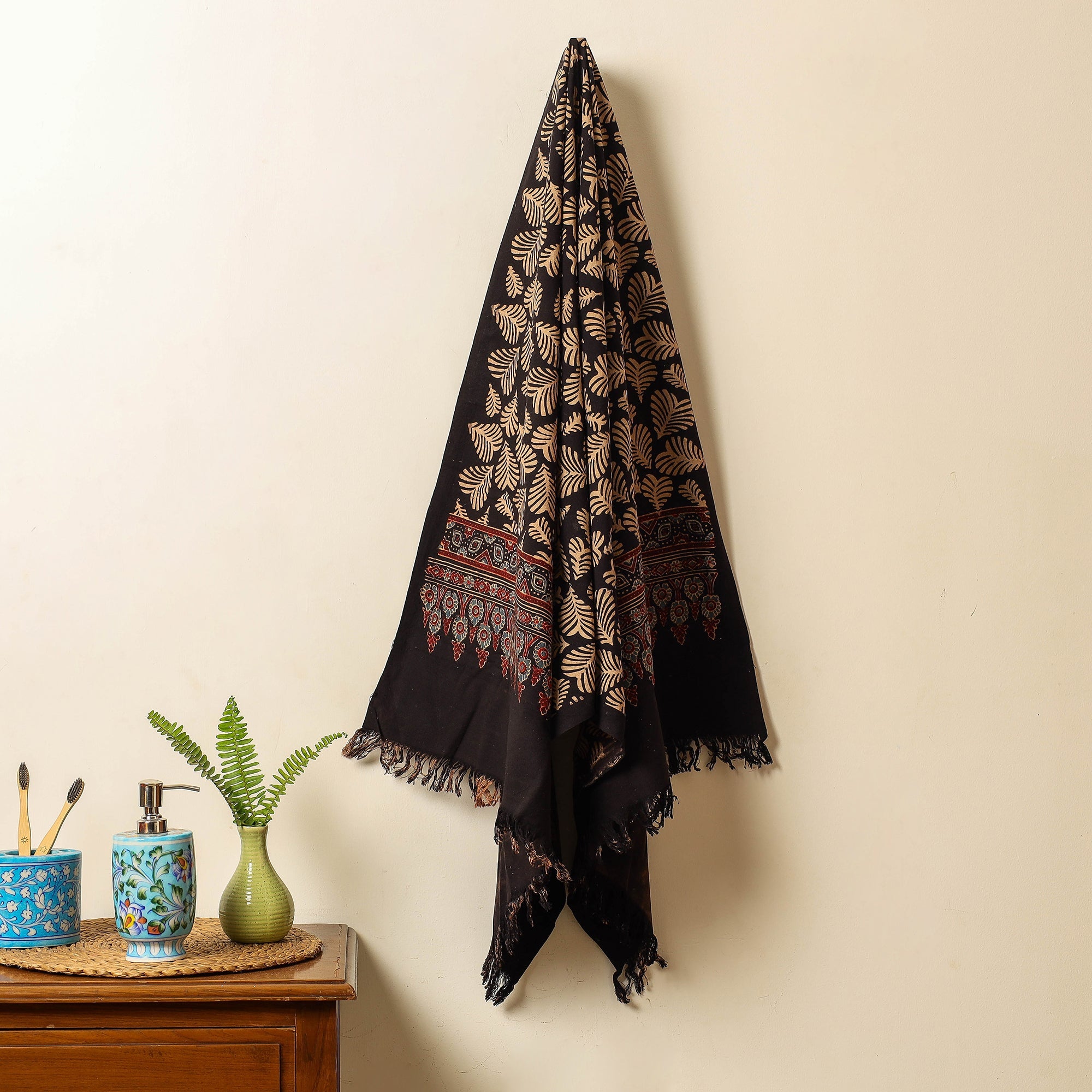 KACHCHH JI CHHAAP Black - Block Print Cotton Ajrakh Handloom Towel