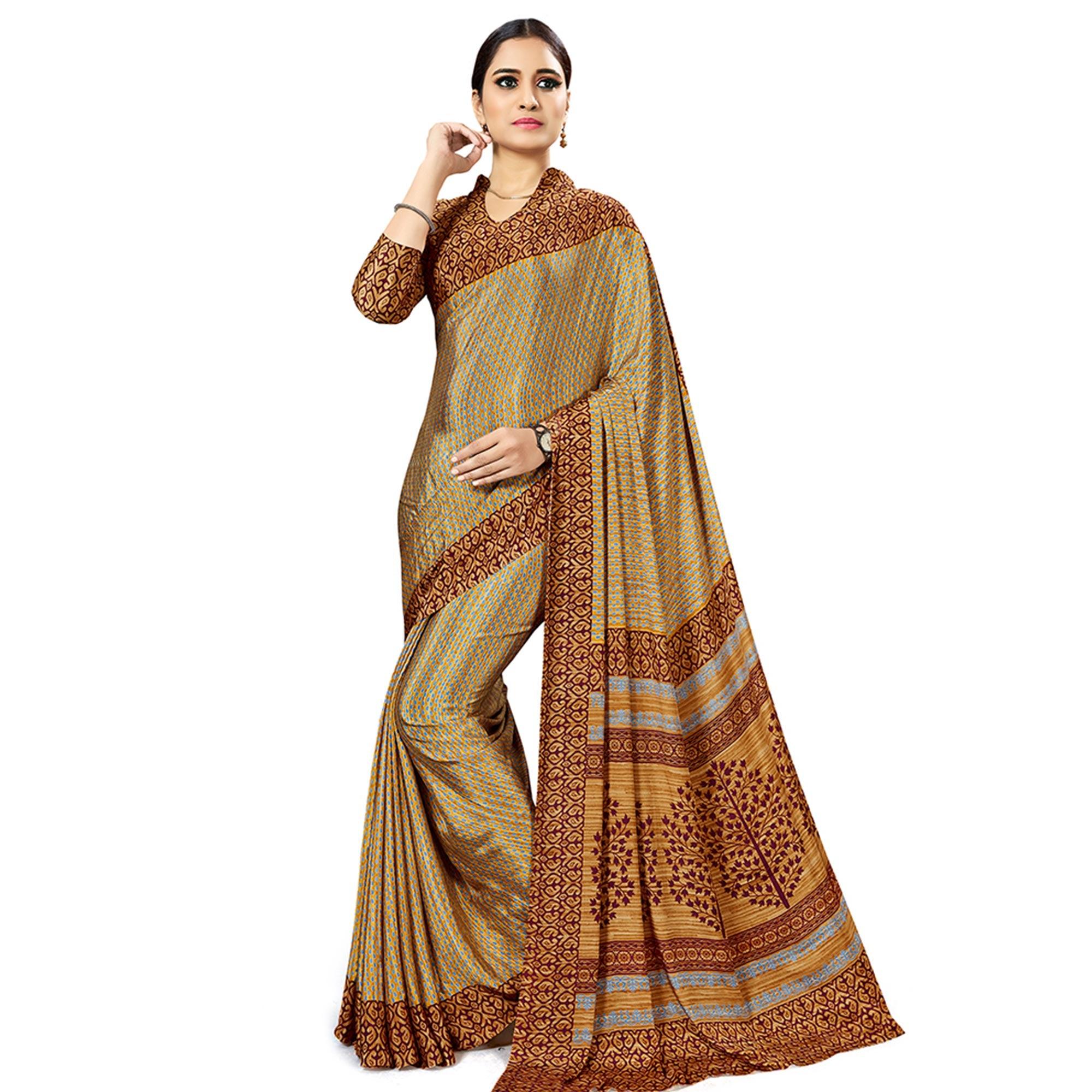 Peachmode Engrossing Beige Colored Casual Wear Printed Crepe Saree