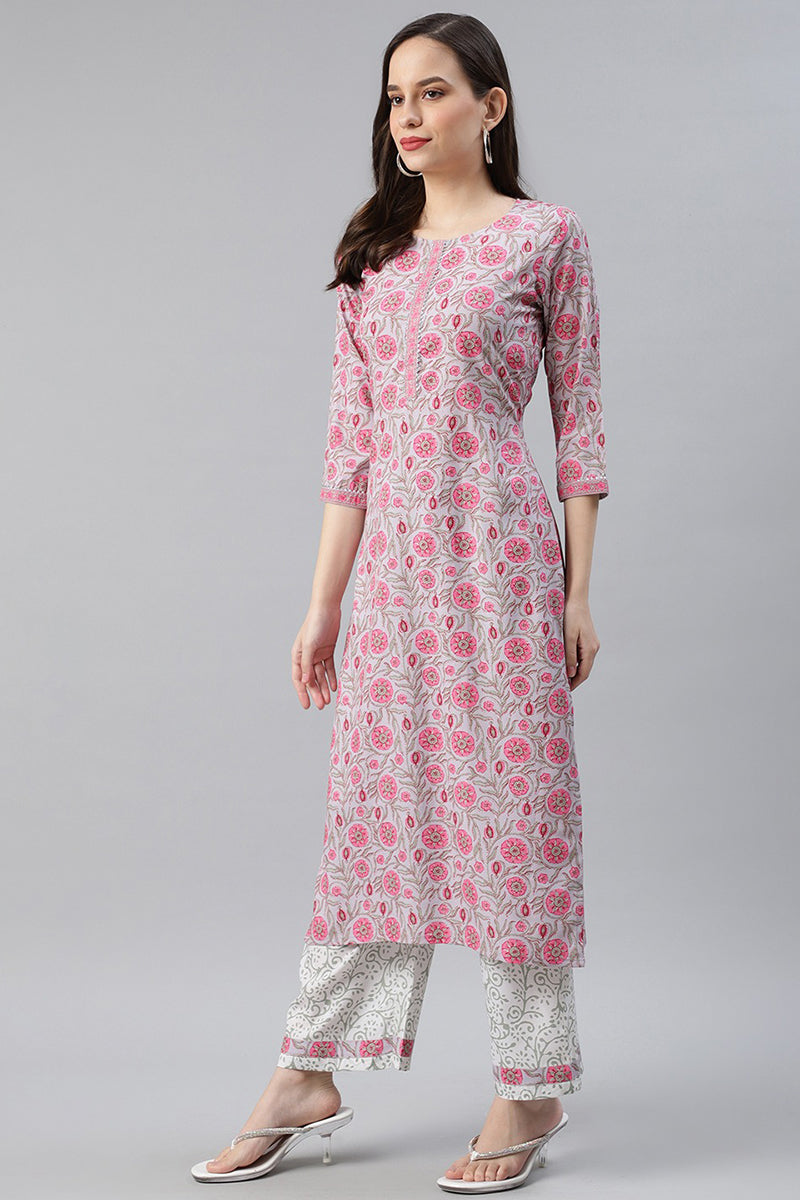 Ahika Grey Polyester Ethnic Motifs Straight Suit Set PKSKD1020 - view 2