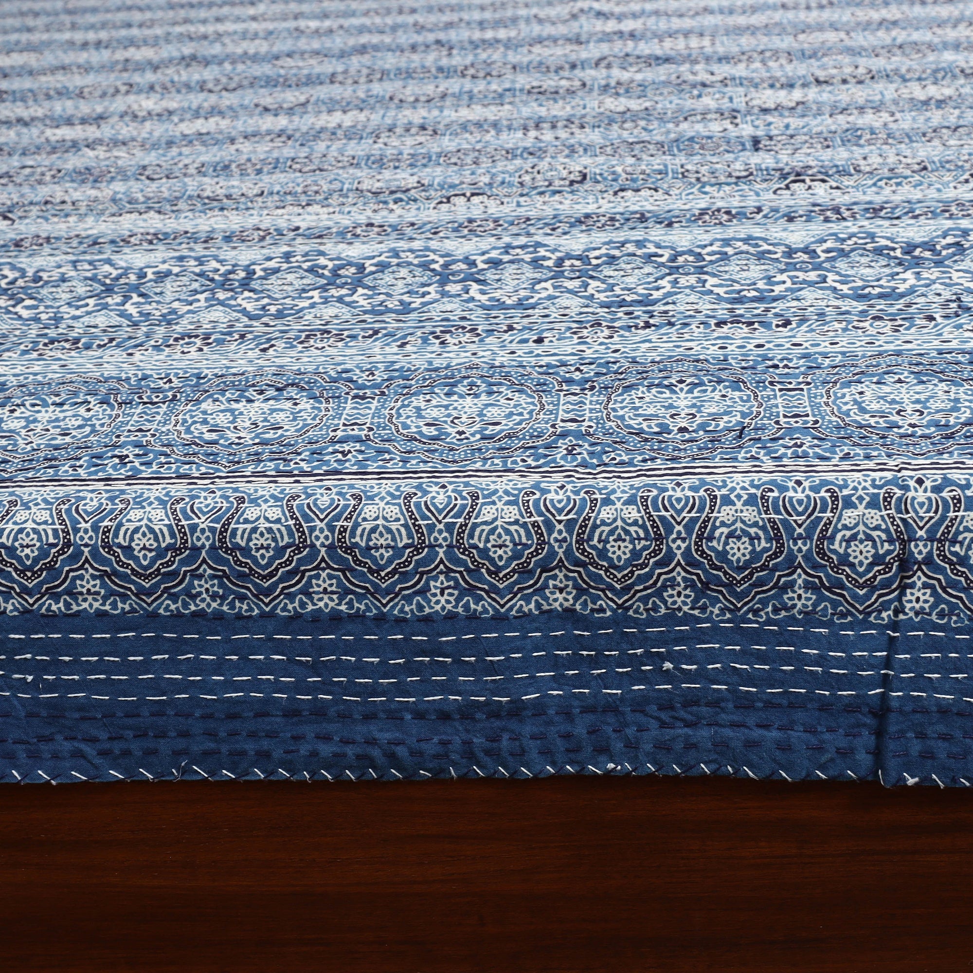 SHADES OF MARUDHARA Green - Ajrakh Print Double Tagai Kantha Bed Cover 46 - view 4