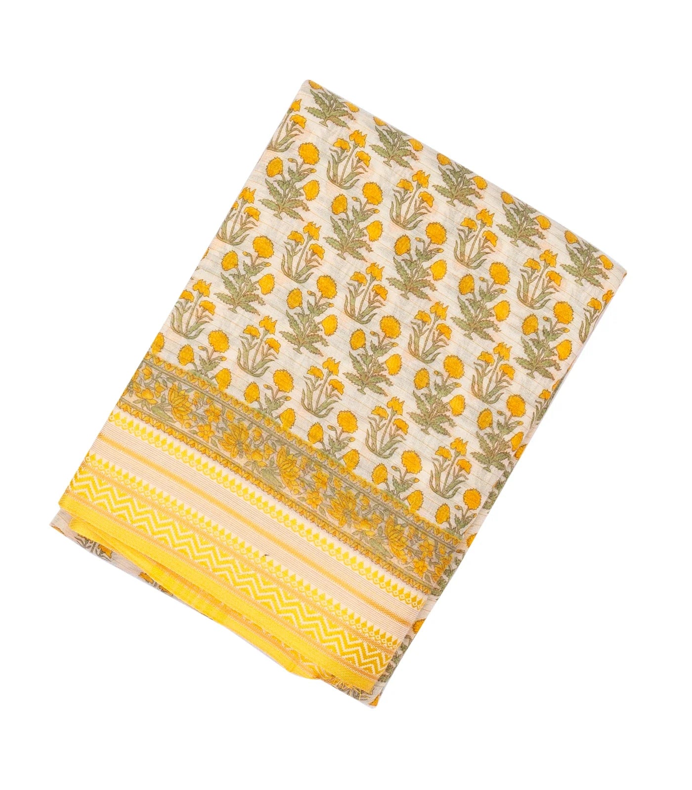RmKV Cream Handloom Chanderi Cotton Saree With Printed Yellow Floral Motif
