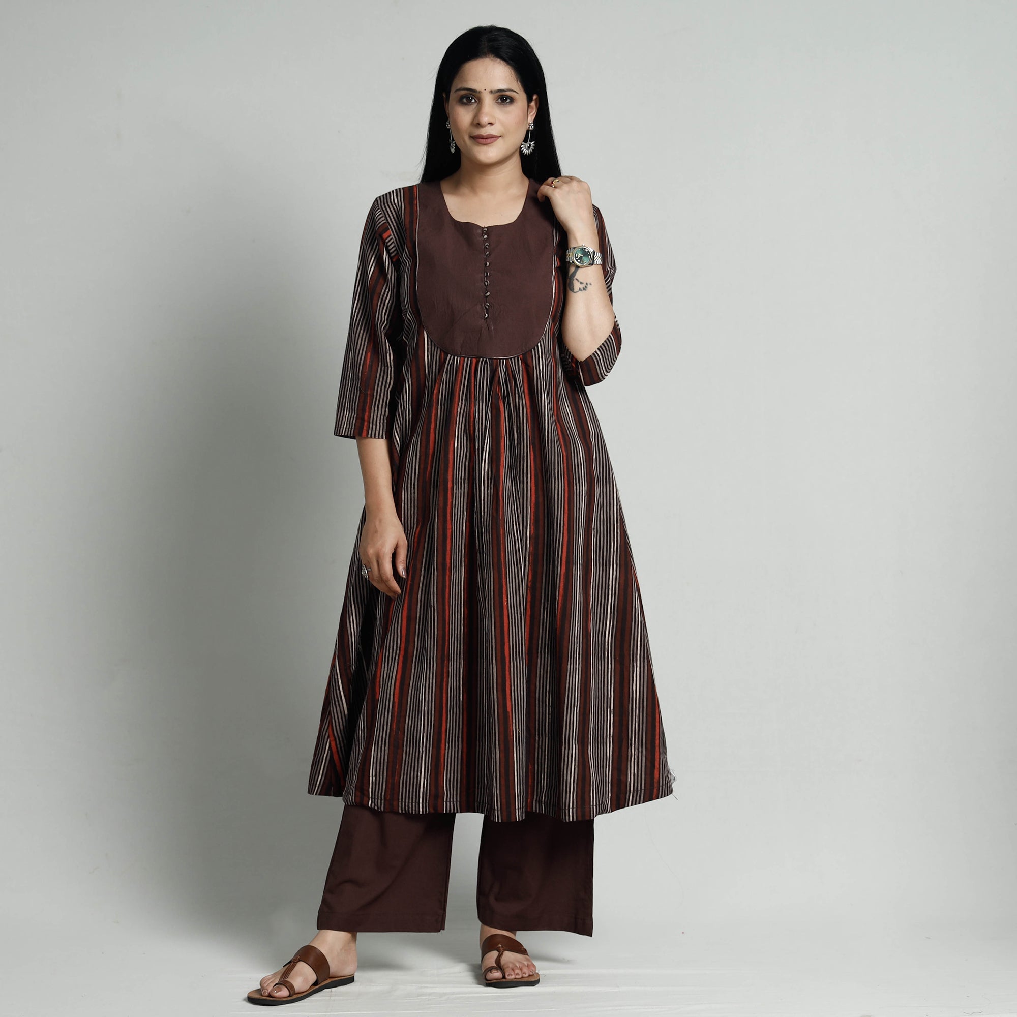 ITOKRI CASUALS Brown - Bagru Block Printed Cotton Kurta with Palazzo Set - view 3