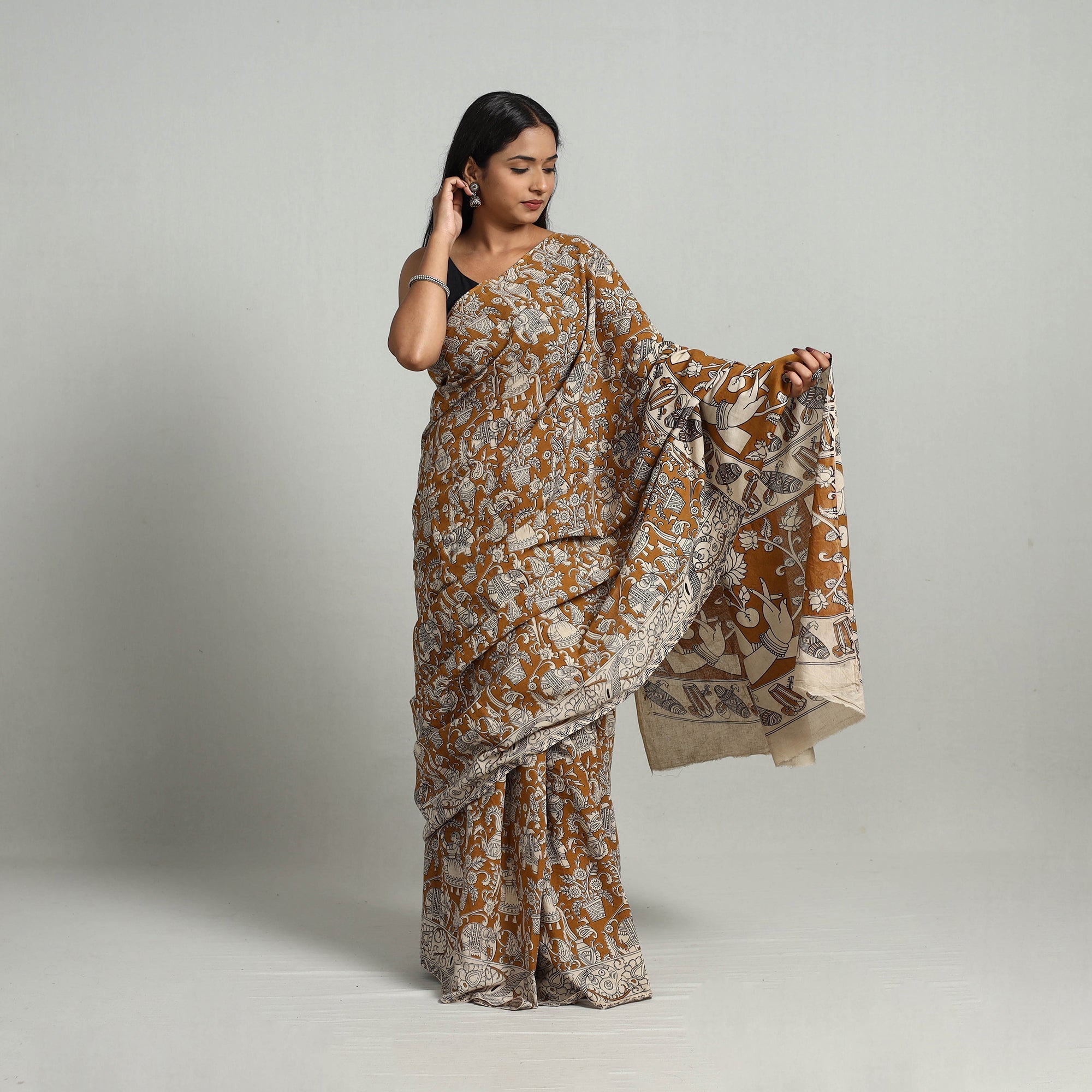 SOUTH KARGHA Brown - Kalamkari Print Cotton Saree with Blouse 16 - view 2