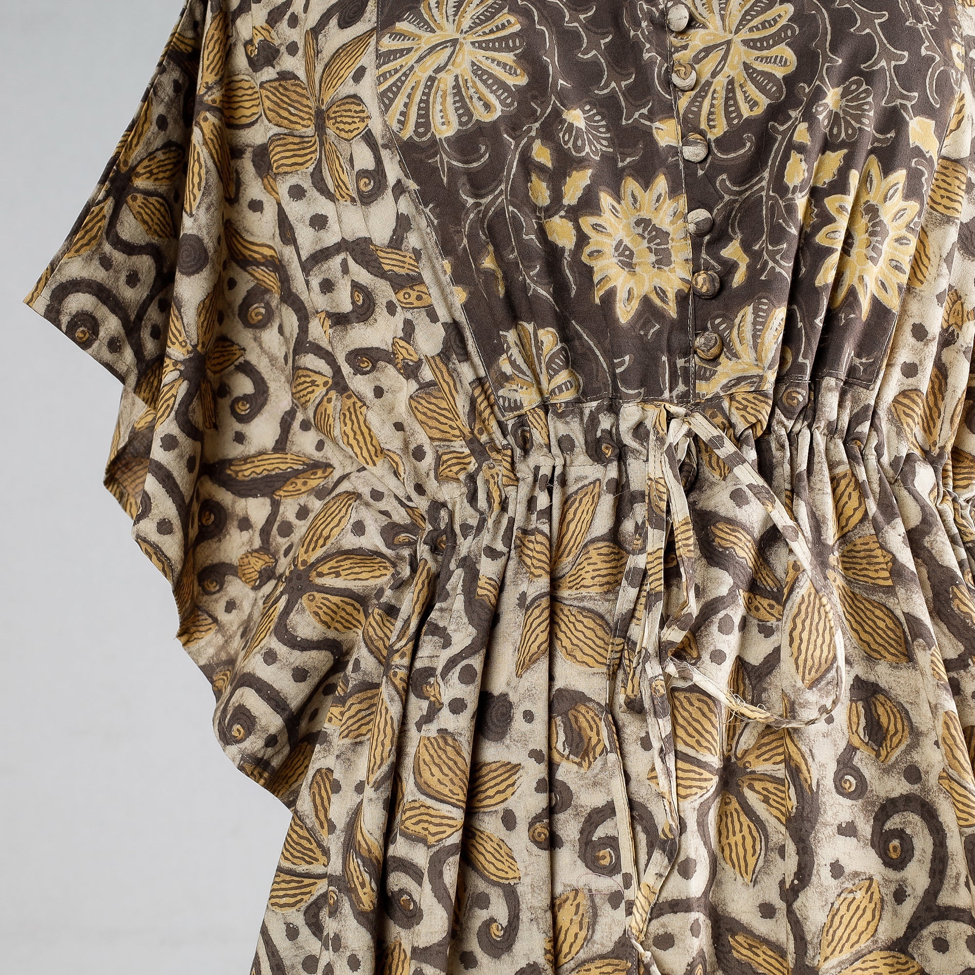 THE SAFFRON SAGA Beige - Ajrakh Block Printed Cotton Kaftan with Tie-Up Waist (Long) - view 3
