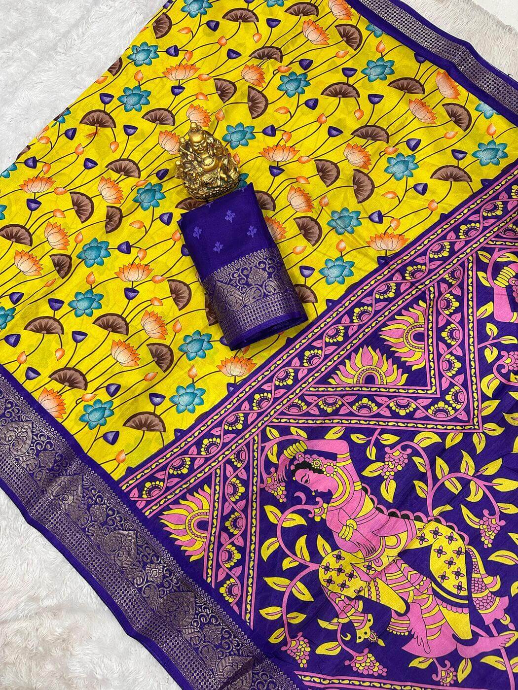 Shubh Delectable Yellow Digital Printed Dola Silk Saree With Glorious Blouse Piece - view 2