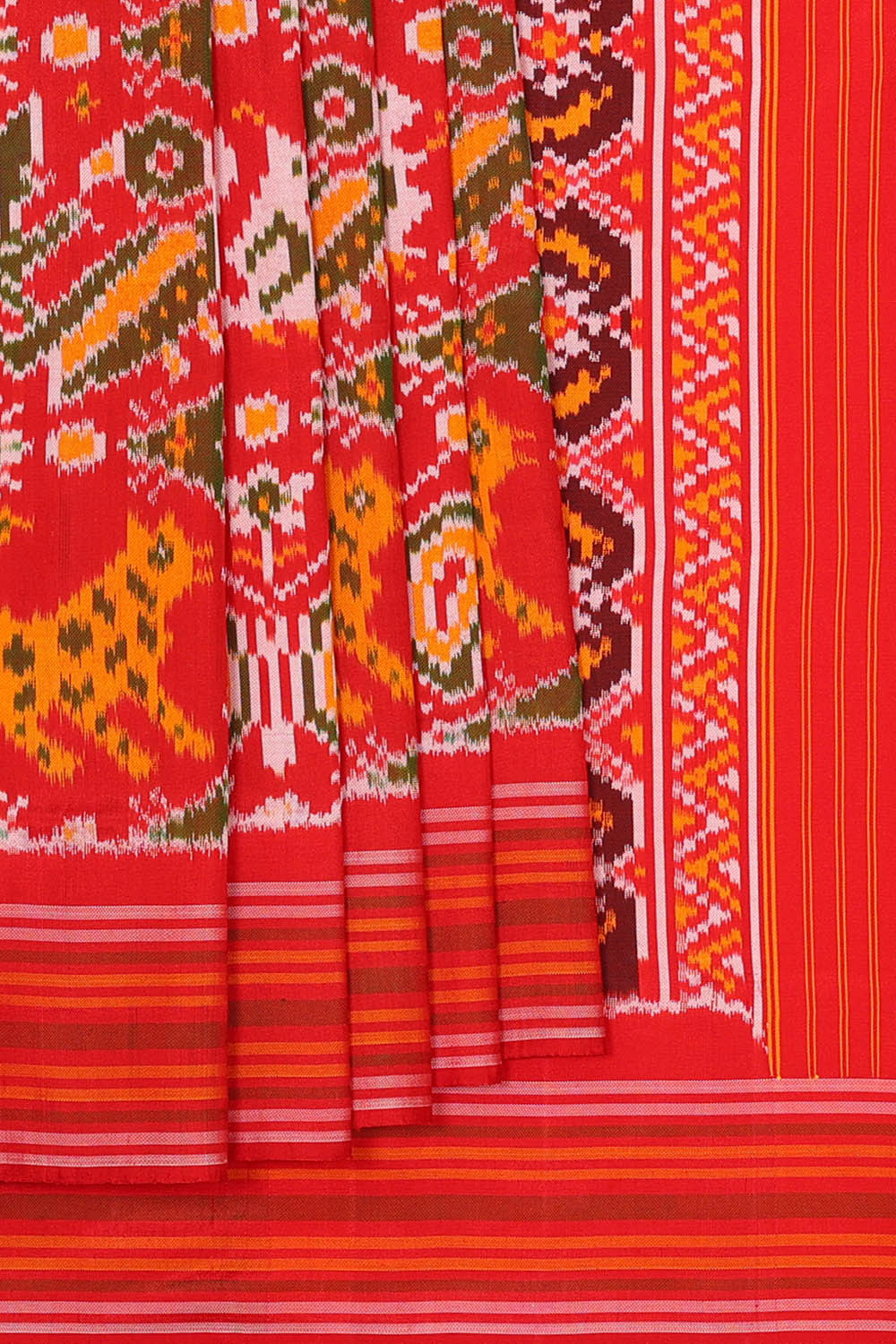 Kalanjali Ikat Silk Dark Orange Saree – Women's