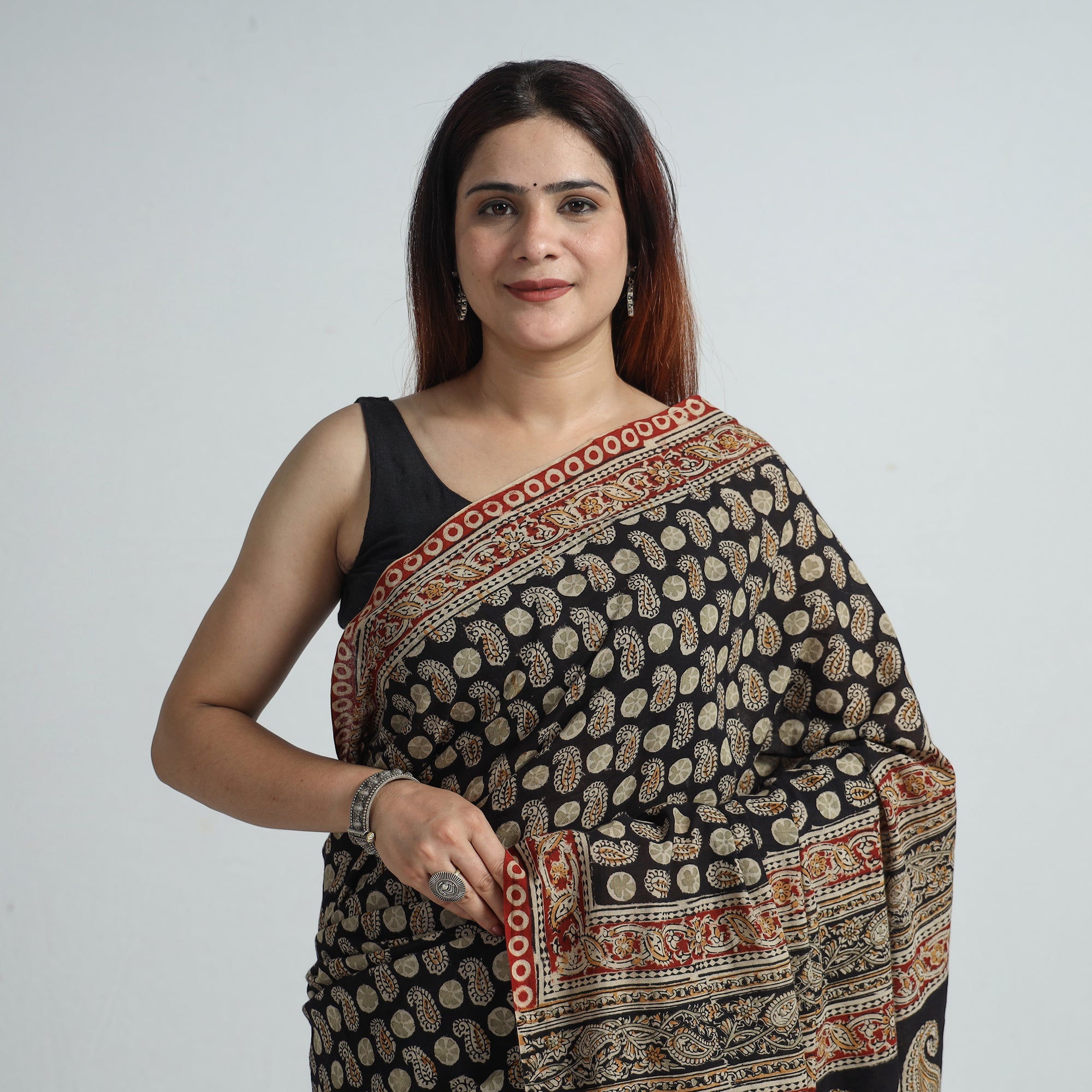 SOUTH KARGHA Black - Pedana Block Print Cotton Kalamkari Saree 04 - view 3