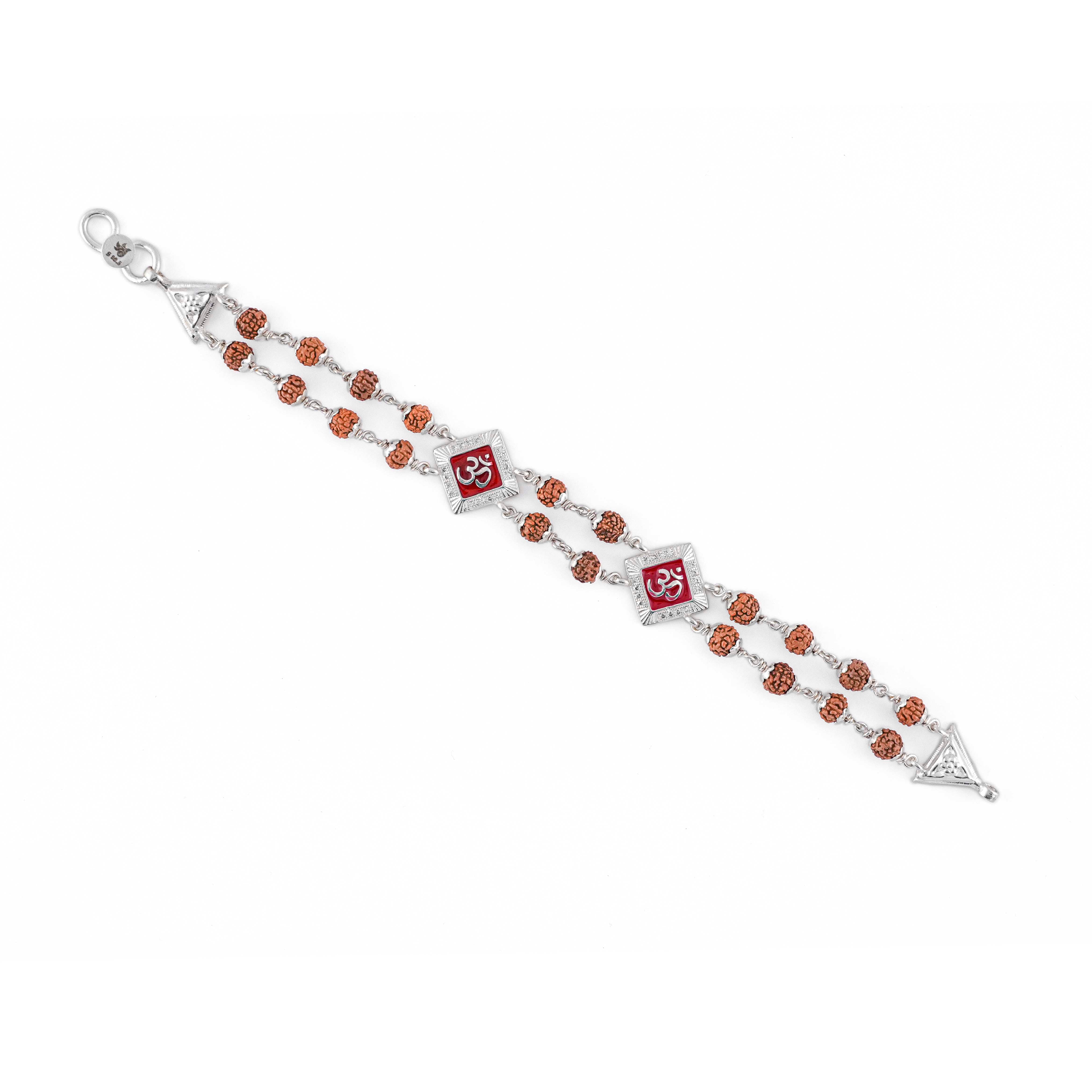 Prinjal Jewellers Rudraksha Silver Two Om double line bracelet - view 4