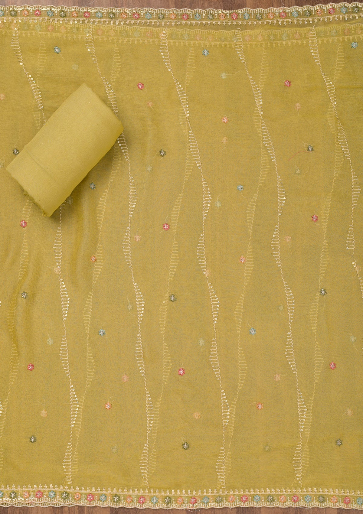 Koskii Mehendi Threadwork Semi Crepe Unstitched Salwar Suit - view 5