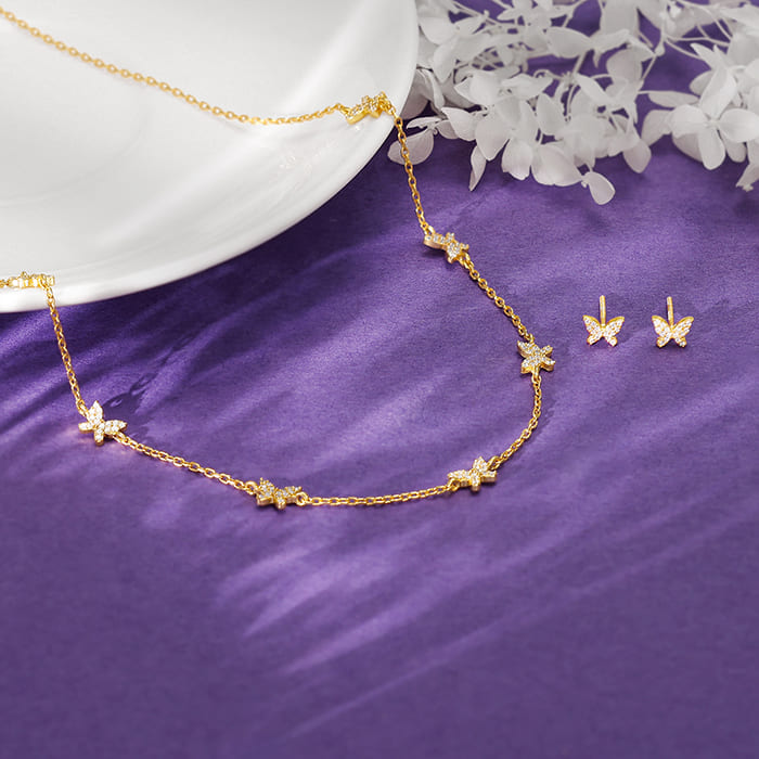 GIVA Jewellery Golden Butterfly Studded Affair Set