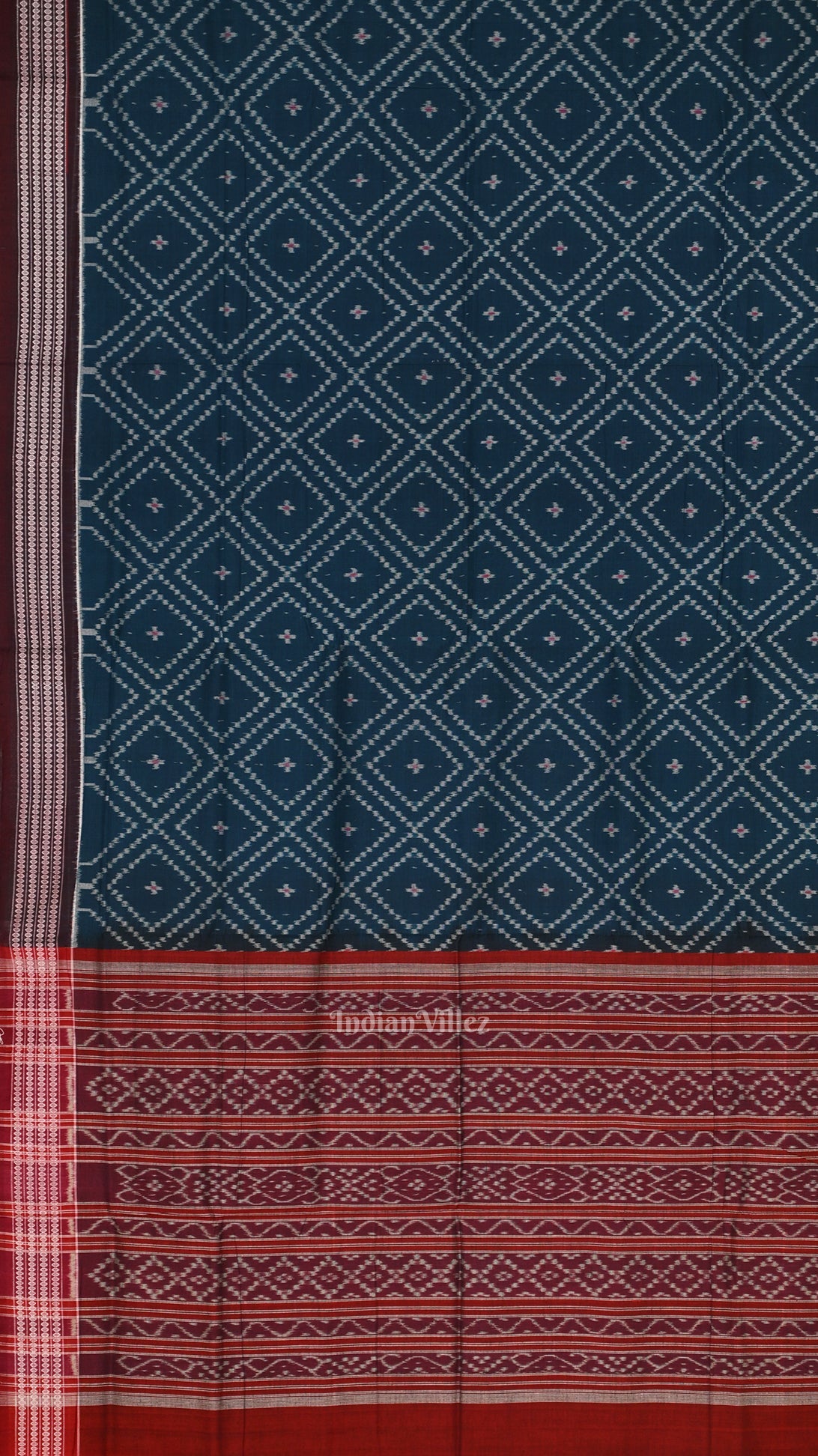 IndianVillèz Blue Maroon Pasapali Odisha Sambalpuri Pure Cotton Saree - view 2