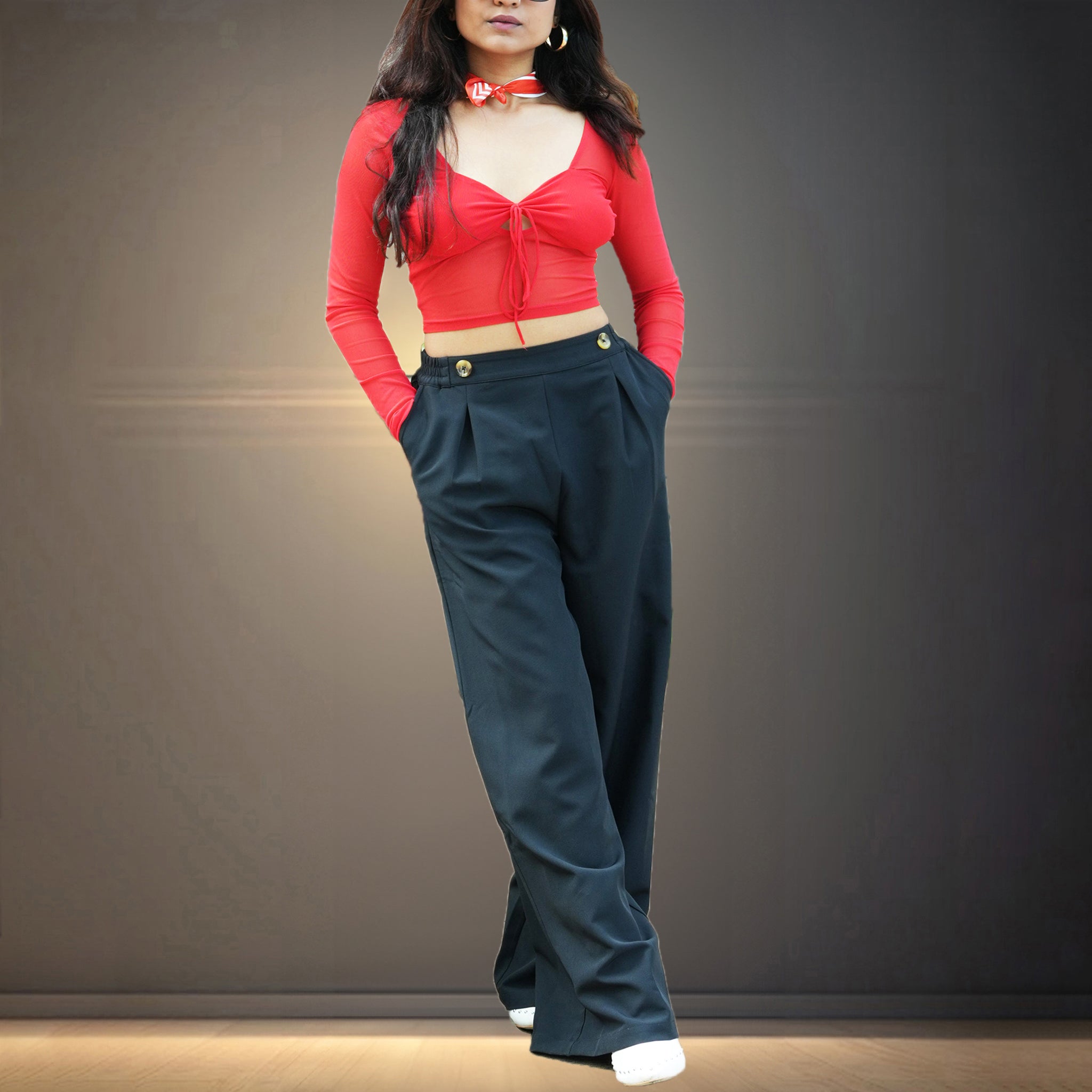 IZF Pleated Korean Baggy Pants for Women - Black