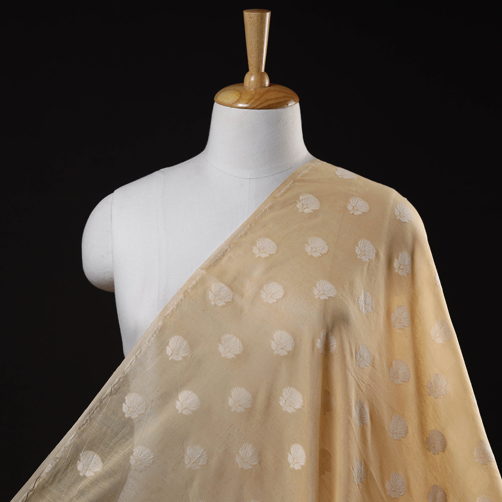 ITOKRI CRAFTS INITIATIVE Beige - Pure Handwoven Cutwork Buti Cotton Banarasi Fabric 09 - view 2