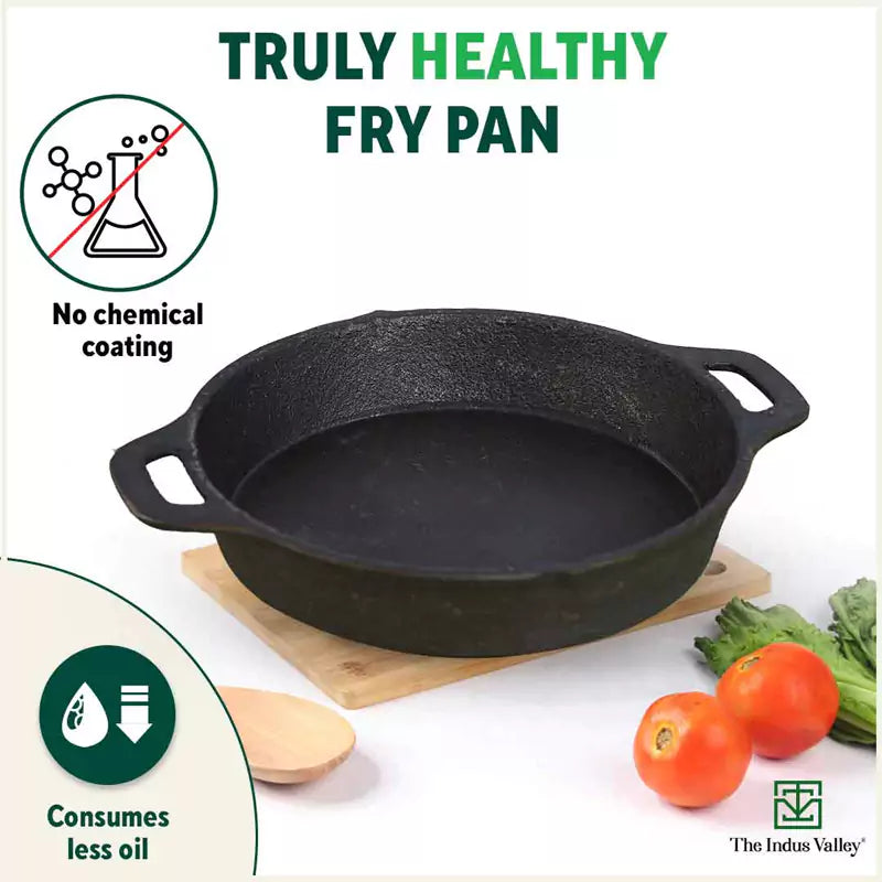 The Indus Valley CASTrong Cast Iron Fry Pan, 2 Handles, Pre-seasoned, Nonstick, 100% Pure, Toxin-free, Induction, 24.6cm, 1.8L, 2.6kg - view 4