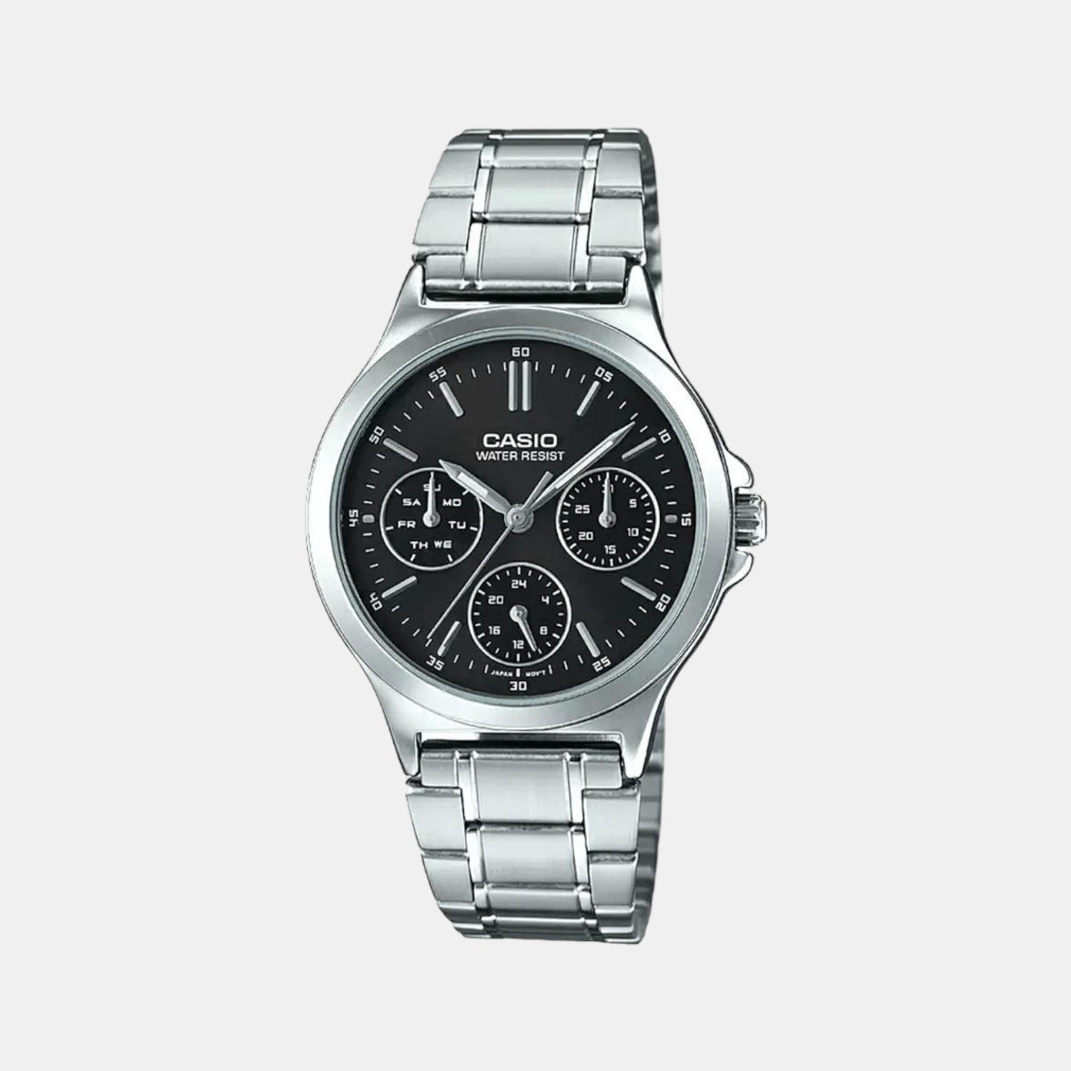 Casio Enticer Women Quartz Black Dial Chronograph Stainless Steel Watch A1895