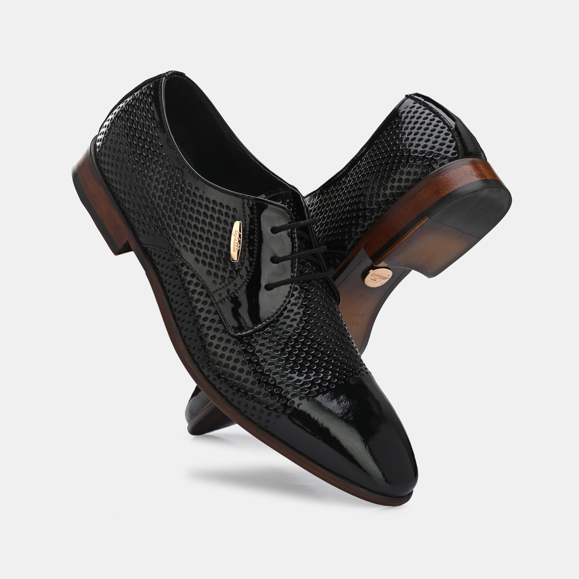 Patent Black Perforated Lace-Up Shoes by Lafattio - view 6