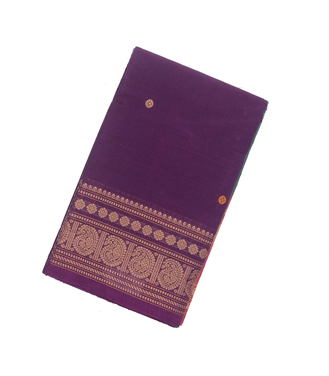 RmKV Purple Handloom Kanchi Cotton Saree With Coin Buttas