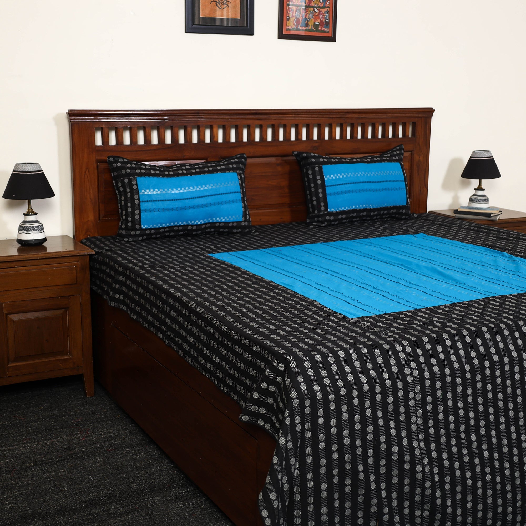 SOUTH KARGHA Black - Jacquard Patchwork Cotton Double Bed Cover with Pillow Covers (108 x 83 in) 10