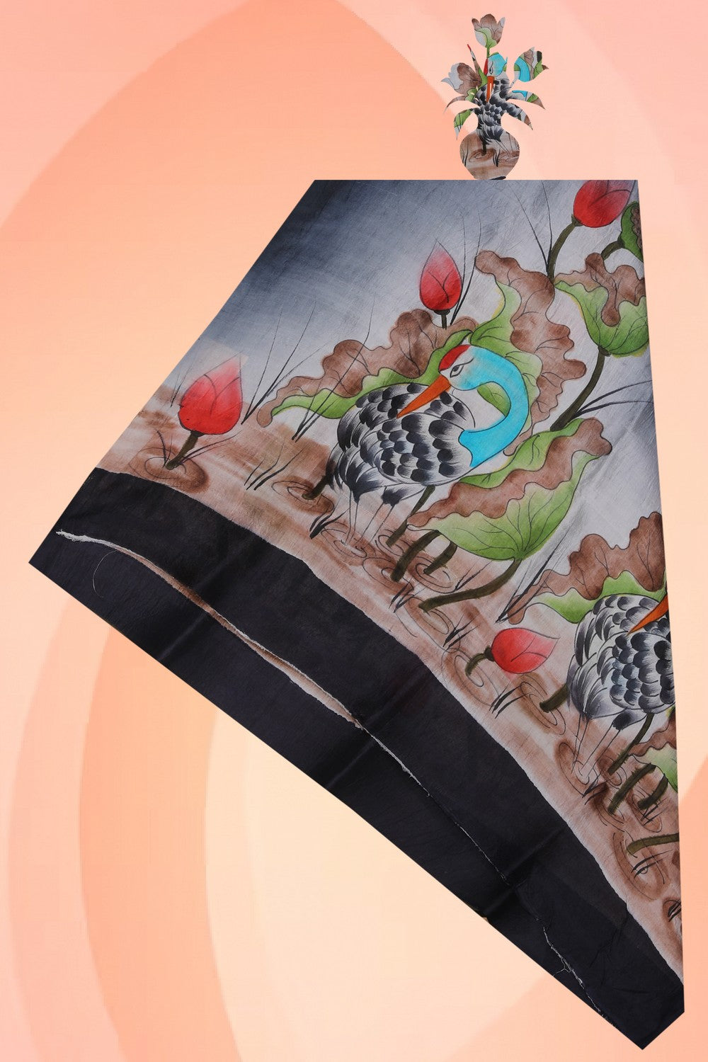 Kalanjali Hand-Painted Tussar Silk Dupatta