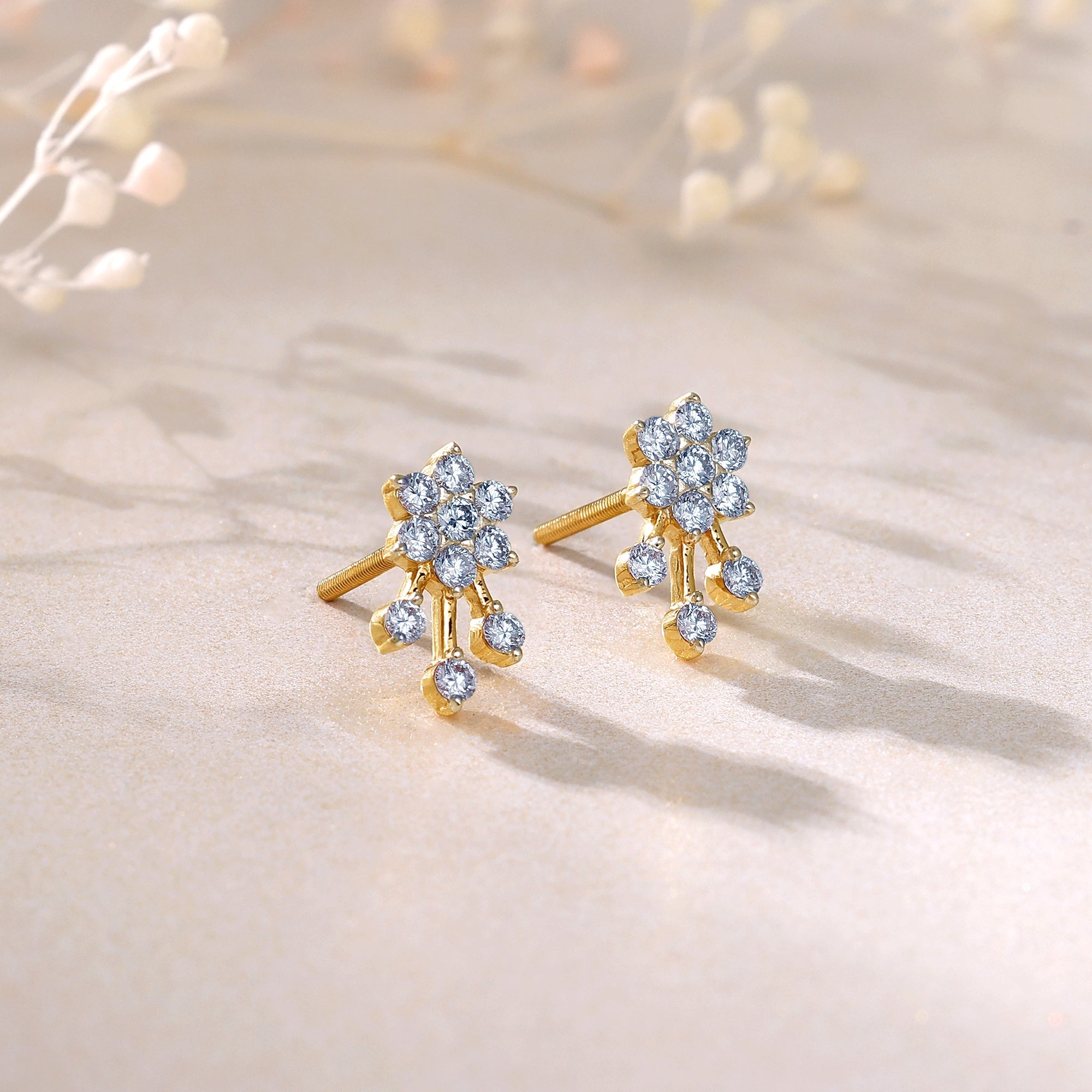 GIVA Jewellery Gold Pretty Floral Diamond Earrings - view 2