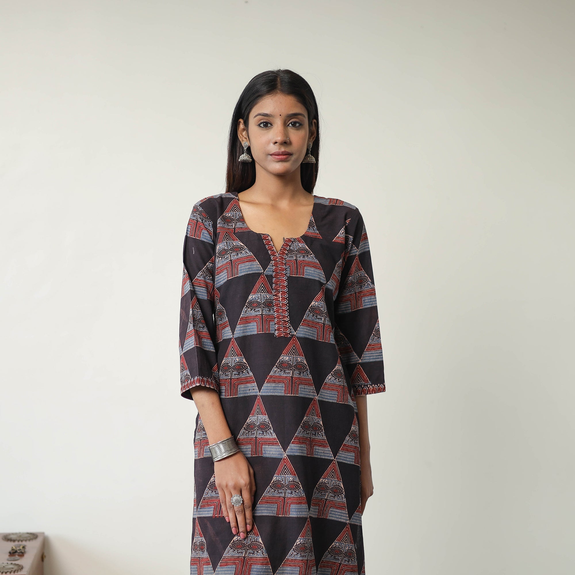 ITOKRI CASUALS Black - Block Printed Cotton Straight Ajrakh Kurta 27