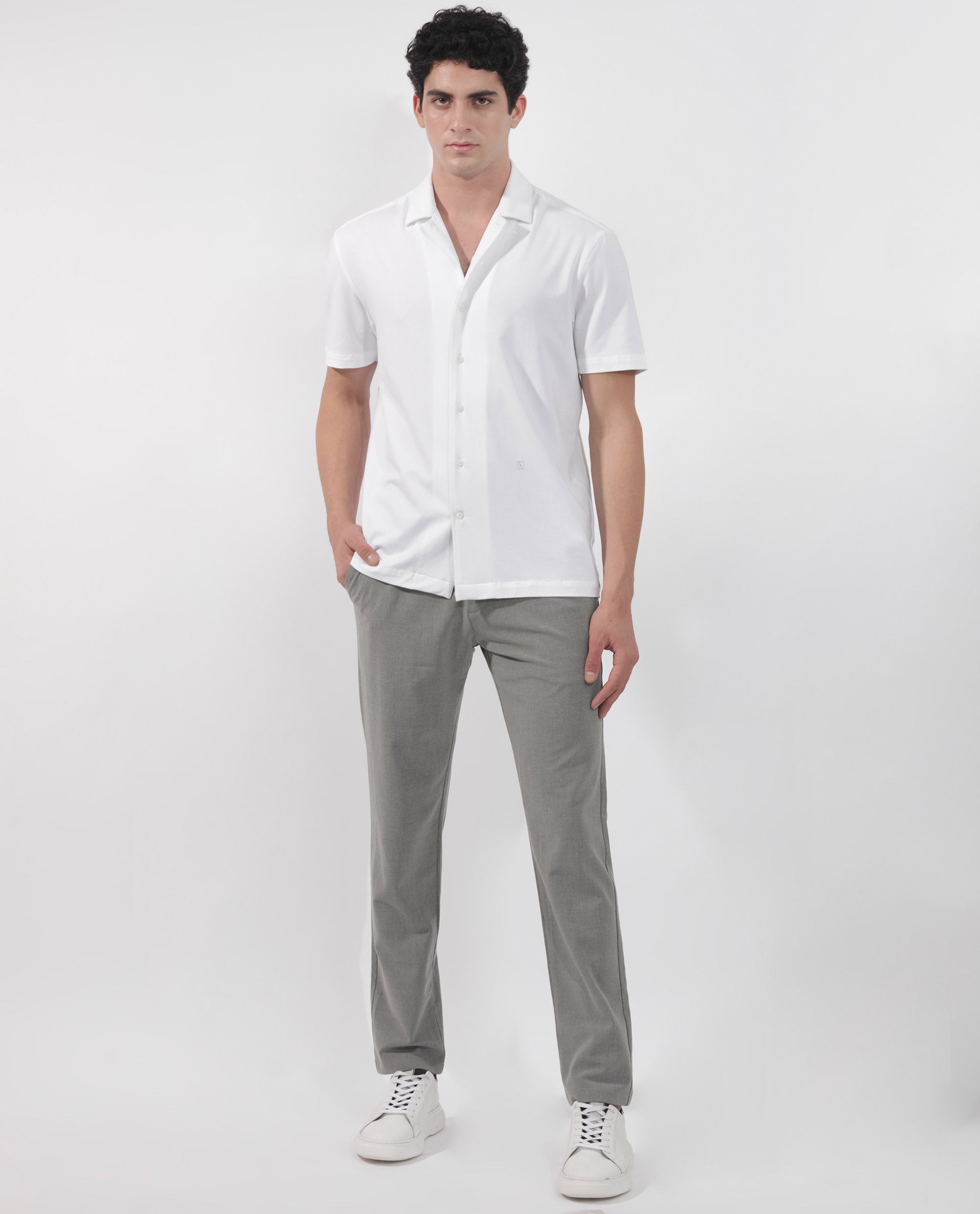 ARTICALE Rare Rabbit Men's Nick Off-White Cotton Lycra Fabric Cuban Collar Half Sleeves Solid Shirt - view 9