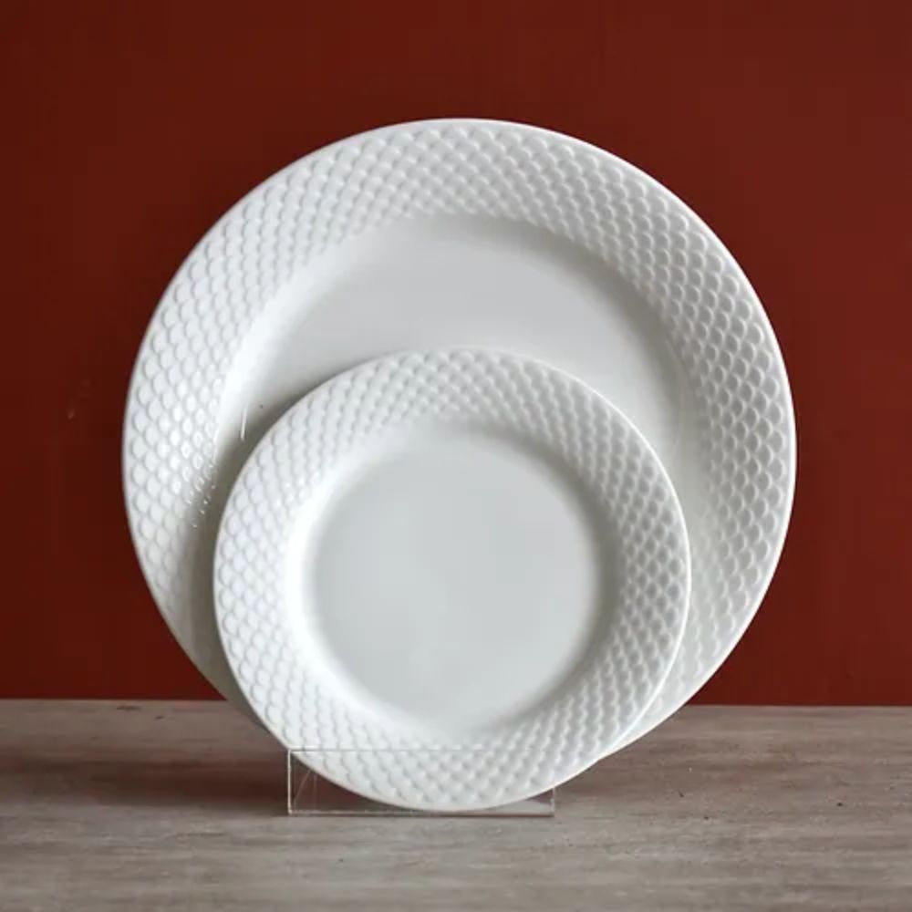 Clay Craft Ripple Ceramic Georgian Plain White Dinner Set | Set of 18 Pcs - view 3