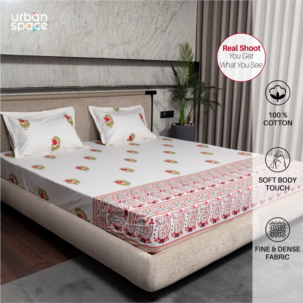Urban Space -Home Furnishing Store Fitted King Size Cotton Bedsheet - Ethnic Motif- Pink - view 2