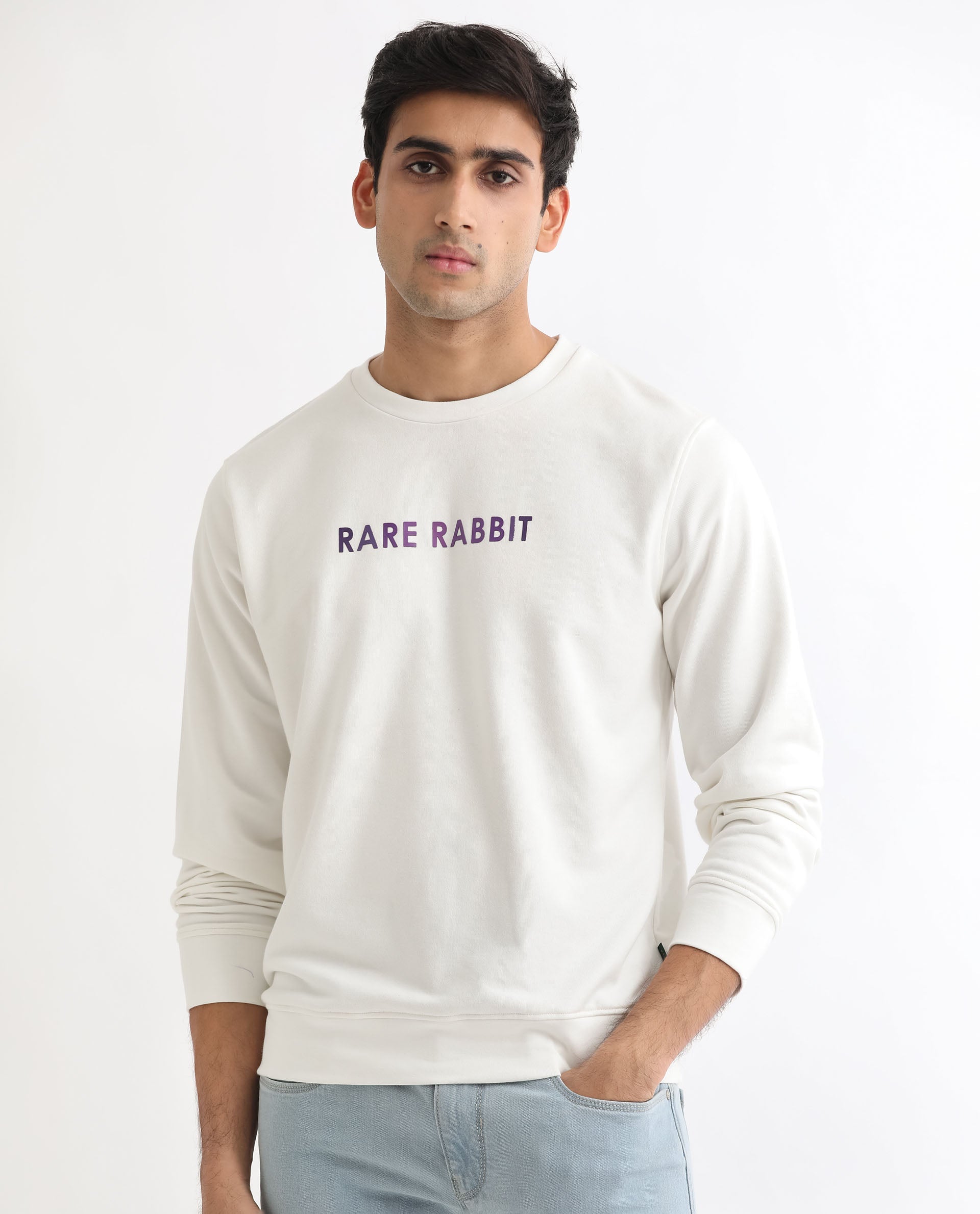 Rare Rabbit Men'S Lintz Off White Sweatshirt Full Sleeves Solid - view 4