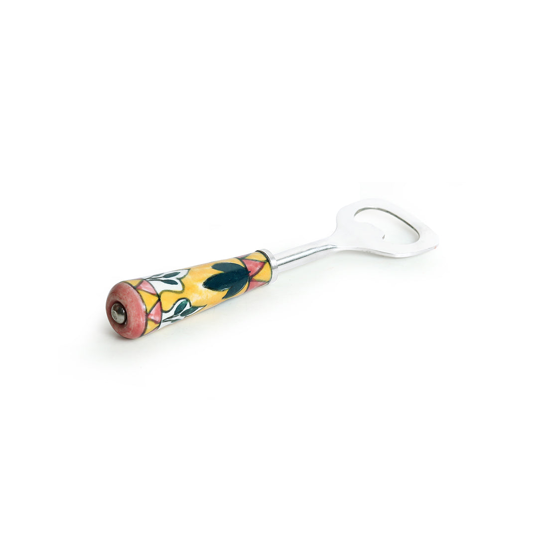 EXCLUSIVELANE 'The Mughal Patti' Handpainted Bottle Opener In Stainless Steel & Ceramic - view 2