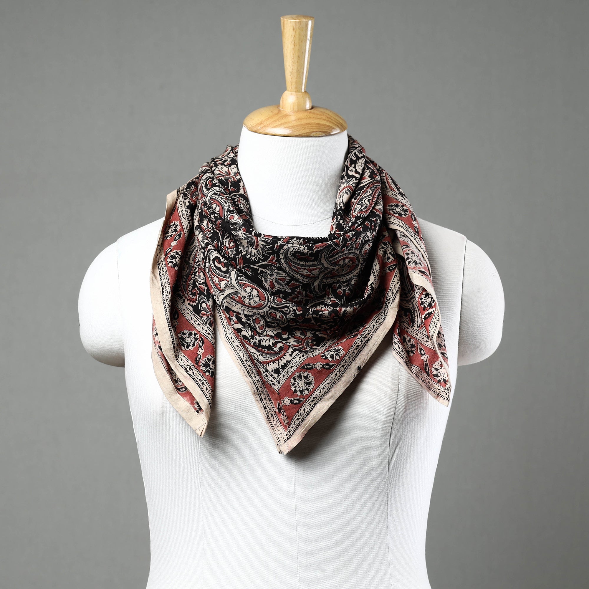 PITCHUKA SRINIVAS KALAMKARI PEDANA Black - Pedana Kalamkari Block Printed Natural Dyed Cotton Scarf 96