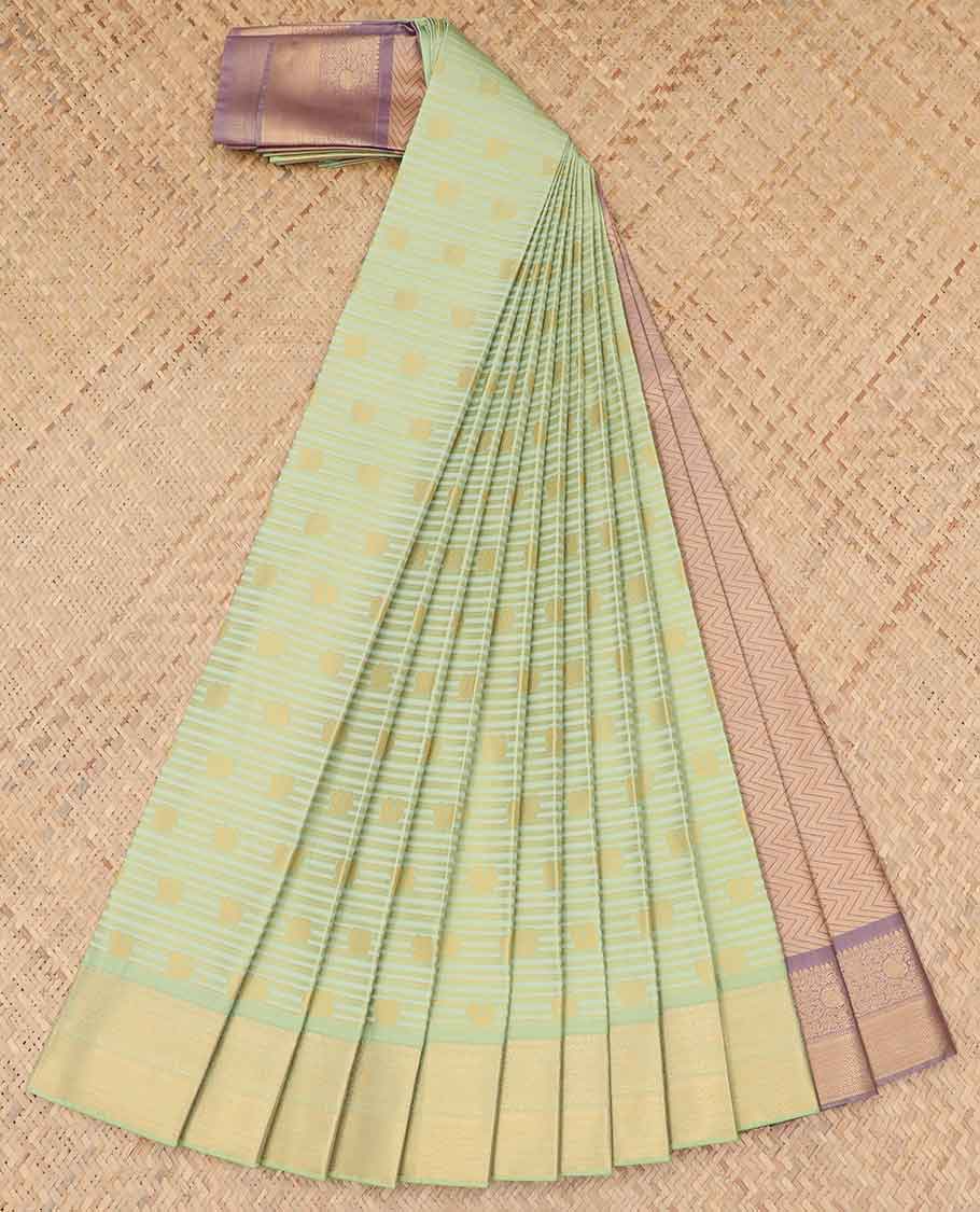 Pothys Green striped with floral motifs budget silk saree with contrast zari border & traditional zari design pallu - view 2